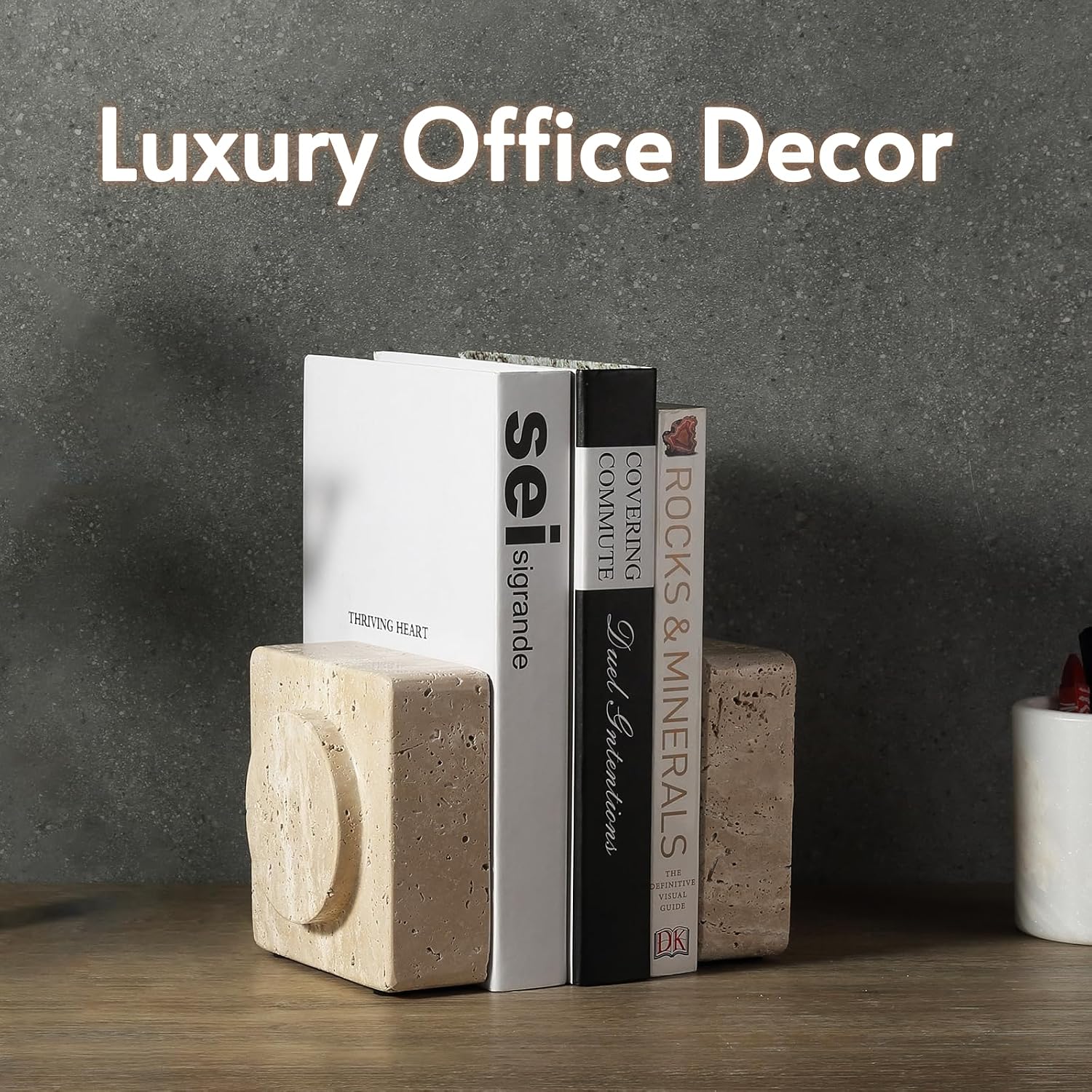 Bookends / Marble Square Book Ends / Square Beige Travertine