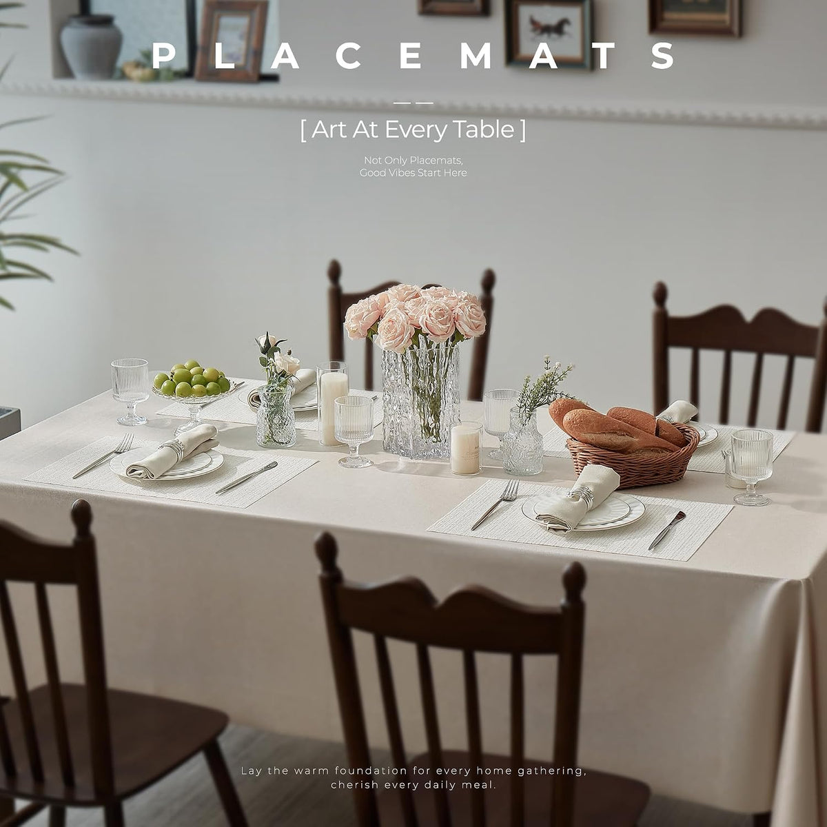 Leetaltree Woven Vinyl Placemats Set of 24,White and Silver | High Density，Stain Resistant, Easy to Clean, Washable