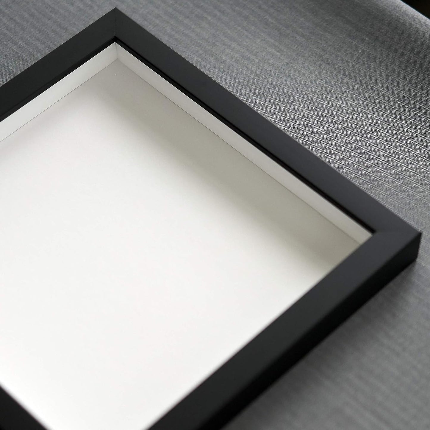 8x10 Shadow Box Black Solid Wood Display Picture Frame with White Acid-Free Backing UV Acrylic & Hanging Hardware