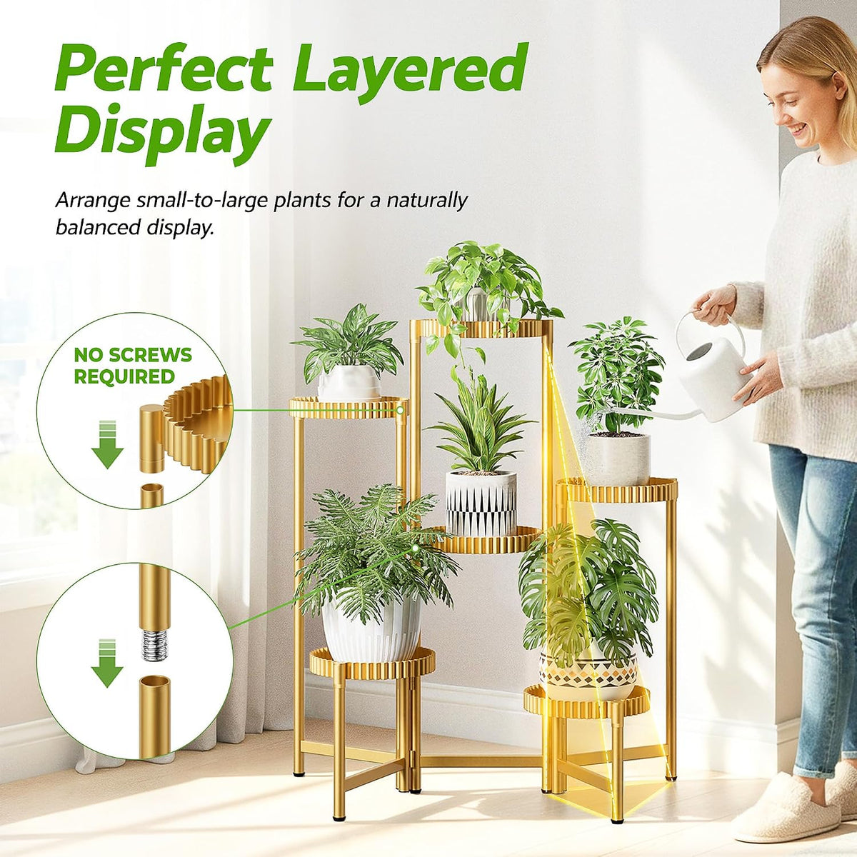 6 Tier Large Tiered Plant Stand Indoor, 7.9 Inch Wide Tall Corner Metal Plant Stands Outdoor for Multiple Plants
