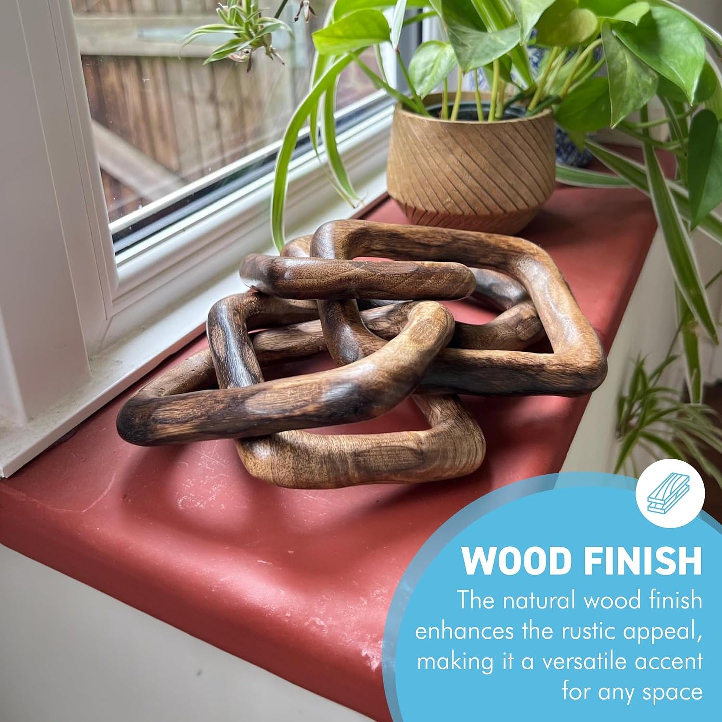 Rustic Wooden rectangular 5-Link Chain Ornament
