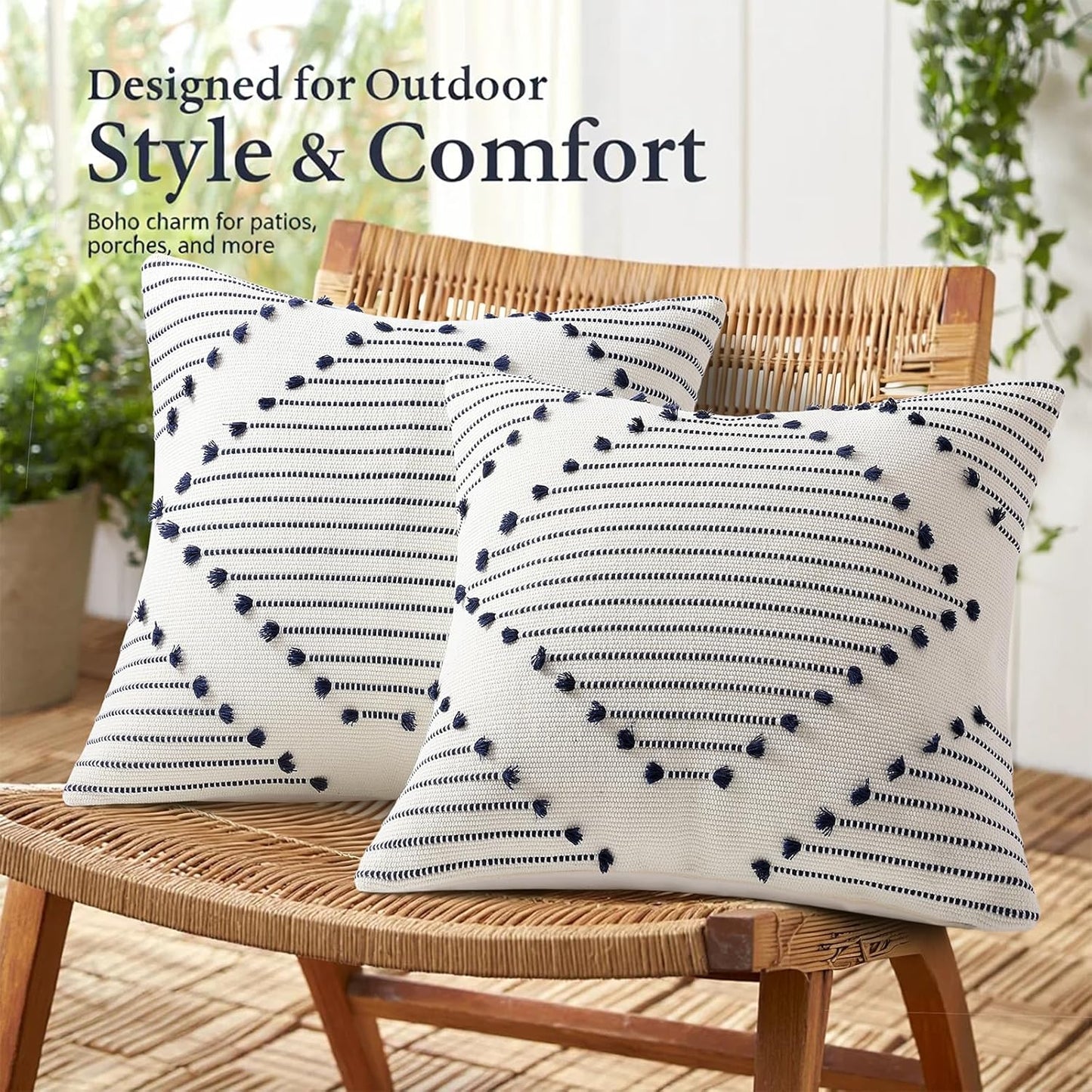 Farmhouse Lumbar Pillow Covers / Navy Blue / 20 x 12 / Set of 2