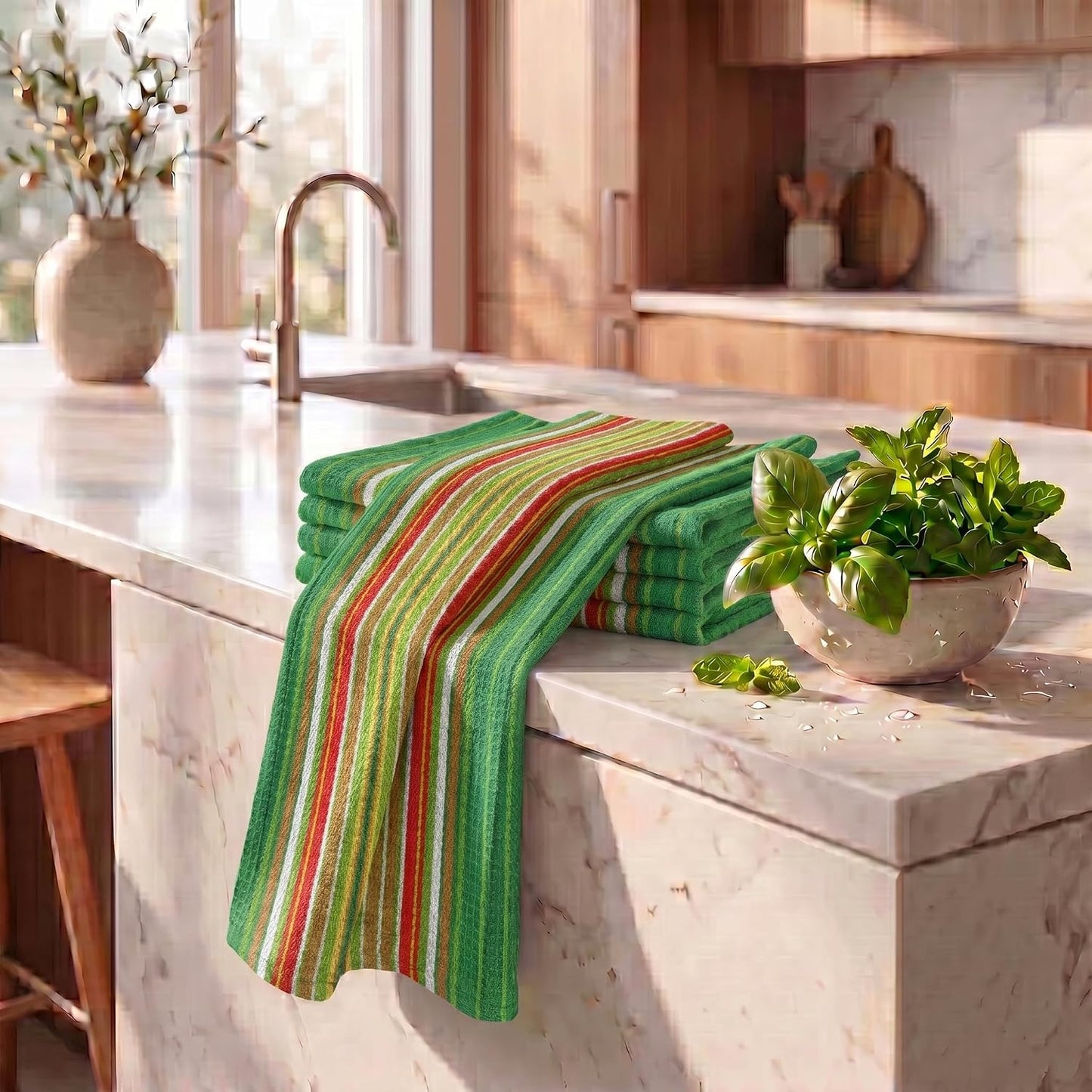 Urban Villa Kitchen Towel Cotton Dish Towel 20”x30”(Set of 6) Leaf Green