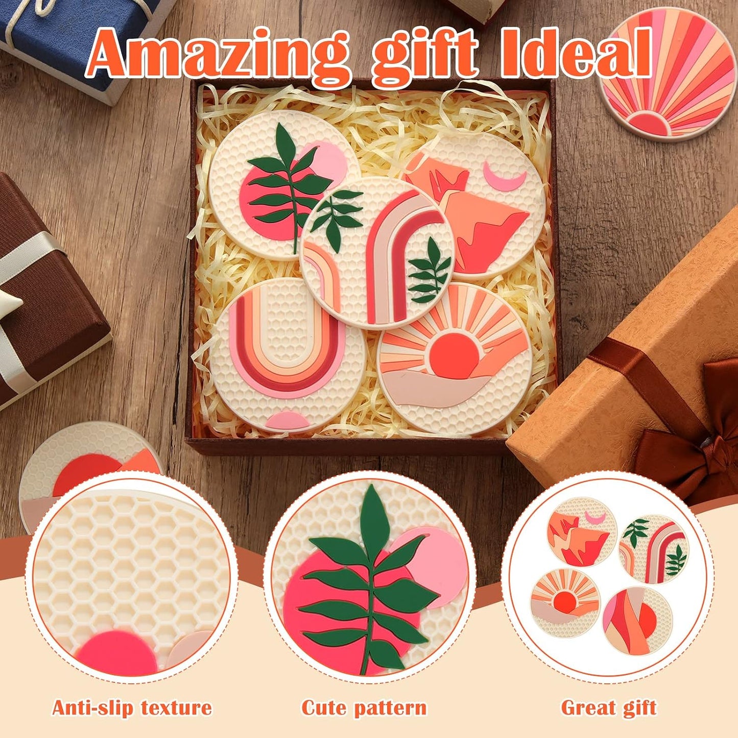 Boho Car Coasters for Cup Holders / Set of 8