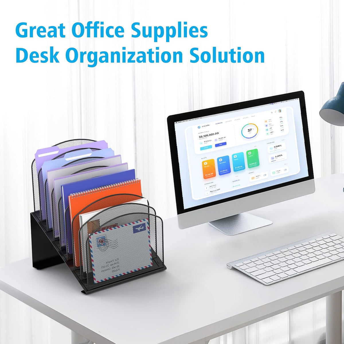 Delifox Inclined Desk File Organizer, 8-Section, Black | Upright Desk File Holder, Standing File Sorter, For Office