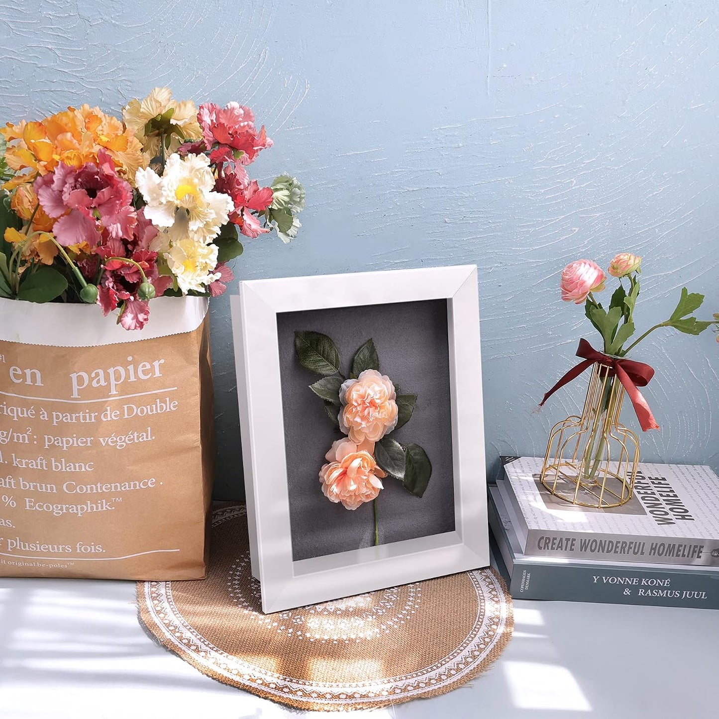 8.5x11 Shadow Box Frame Display Case, 2-inch Depth (White, 4 Pack) | Strengthened Glass Cover, Display Box for Wall and