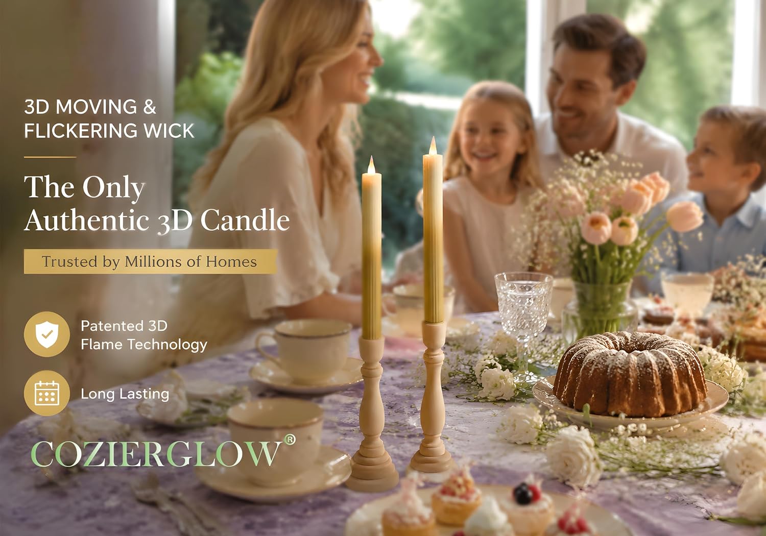 Flameless Taper Candles Flickering with Remote and Timer, 3D Moving Flame Taper Candle Battery Operated to 400 Hours, 9