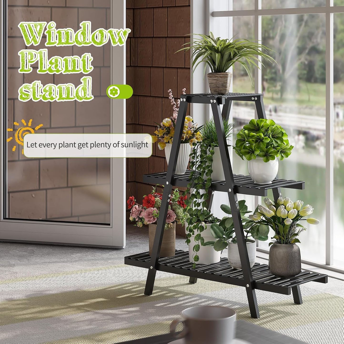 BMOSU Plant Stand Bamboo for Indoor Outdoor Tiered Plant Shelf 8 Potted Flower Holder Ladder Rack Garden Balcony Living