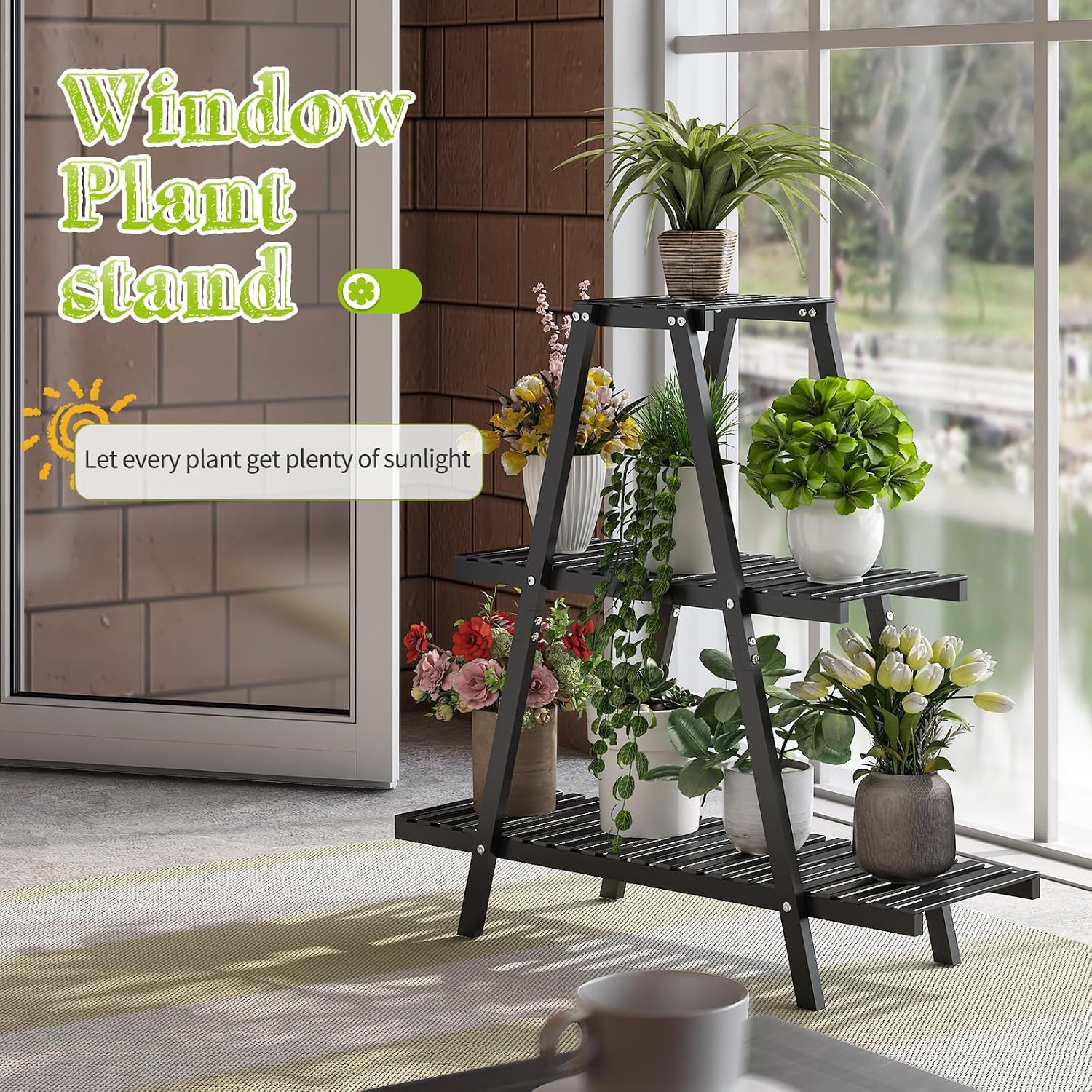 BMOSU Plant Stand Bamboo for Indoor Outdoor Tiered Plant Shelf 8 Potted Flower Holder Ladder Rack Garden Balcony Living