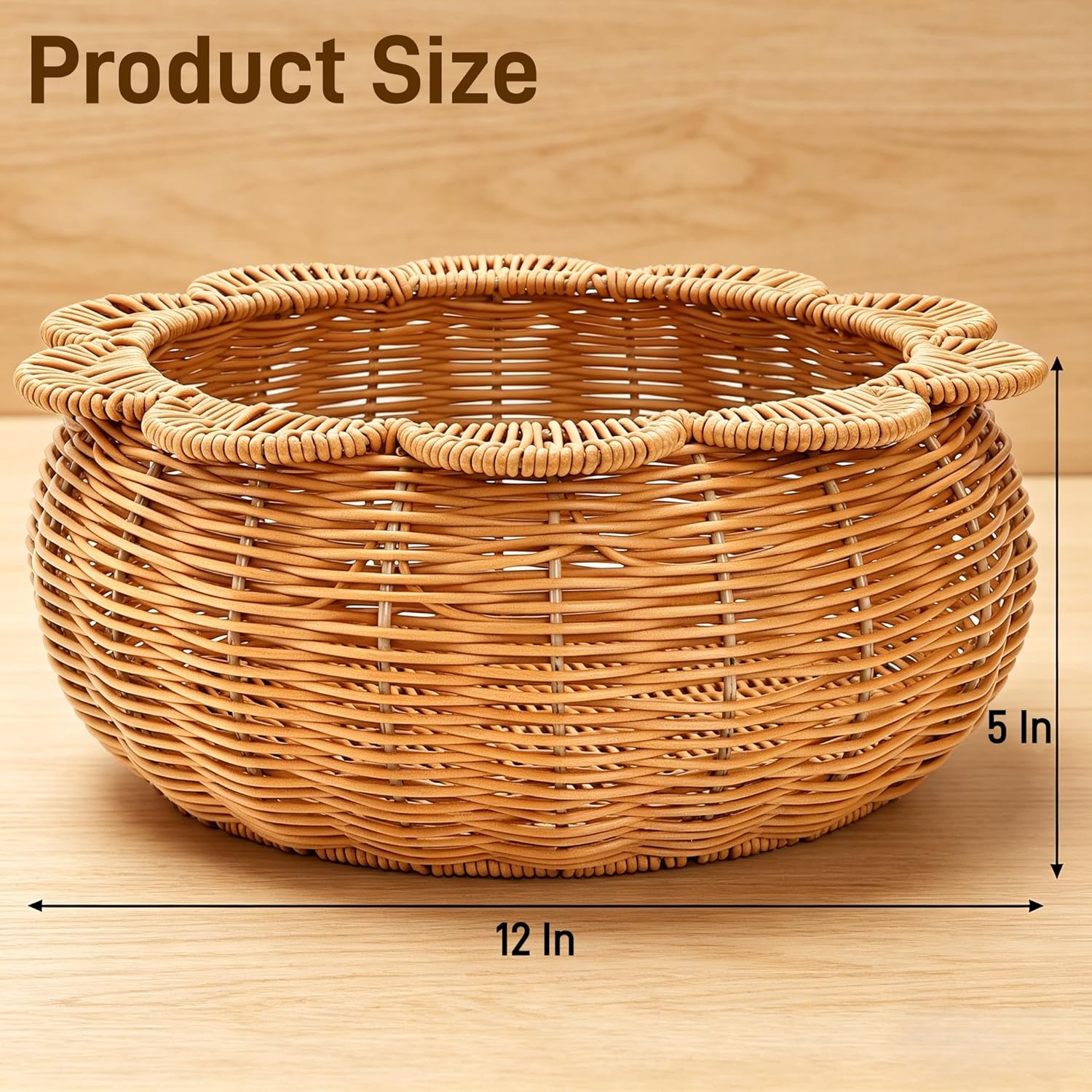 Scalloped Rattan Basket / 12 Inch