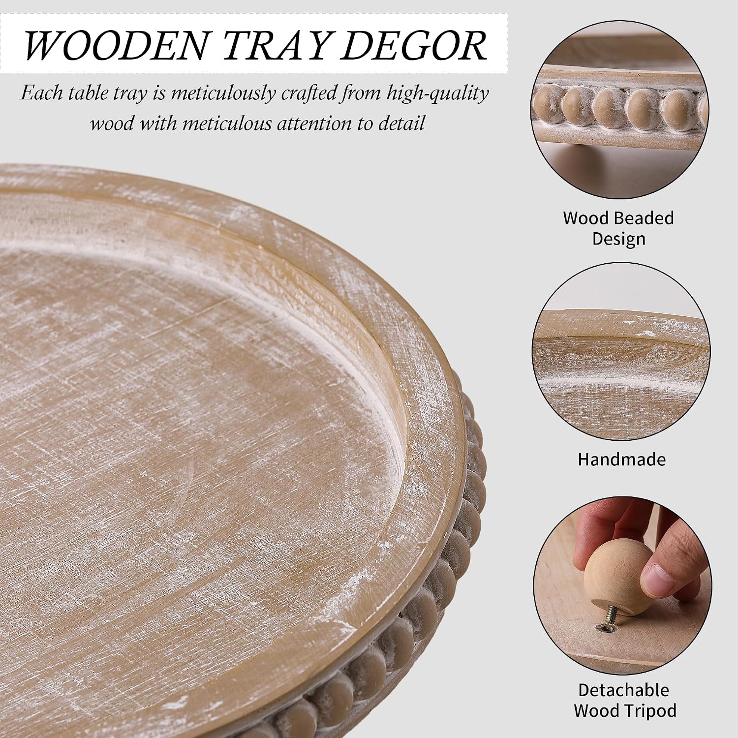 Round Wooden Tray Decor / Beige
