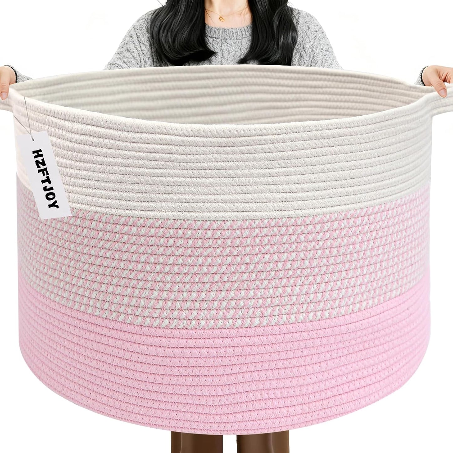 115L Extra Large Blanket Basket,Woven Laundry Basket-Mixed Pink