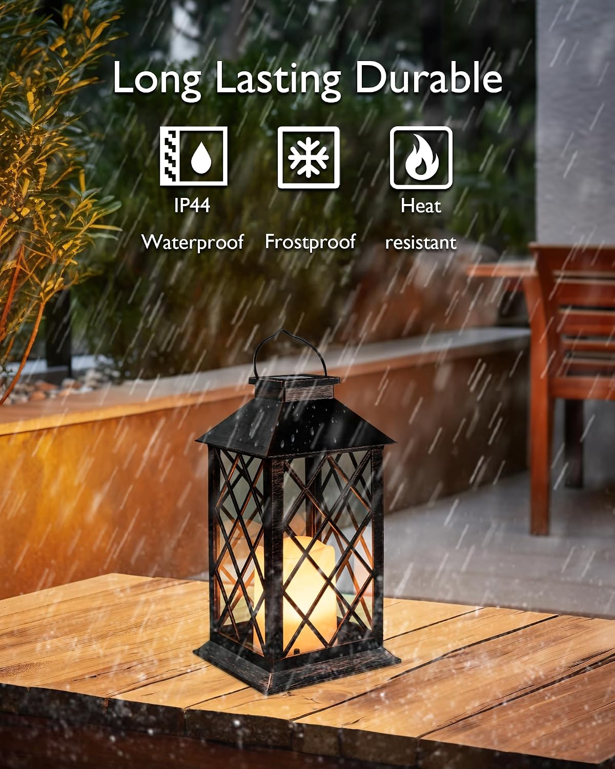 Homemory 2 Pack 13'' Bronze Solar Lanterns, Flickering Flame Hanging Lights | Realistic Flickering Flame Creates Cozy