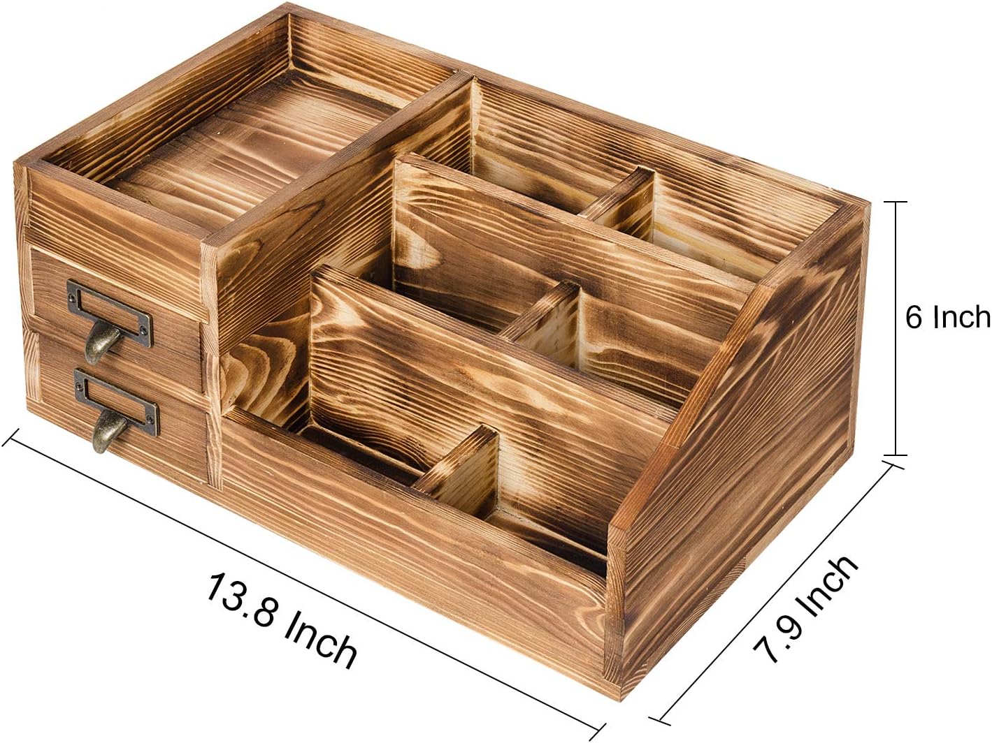 Liry Products Rustic Wooden Desktop Organizer Office Supplies Brown Tabletop Storage Cabinet Stepped Rack Multiple