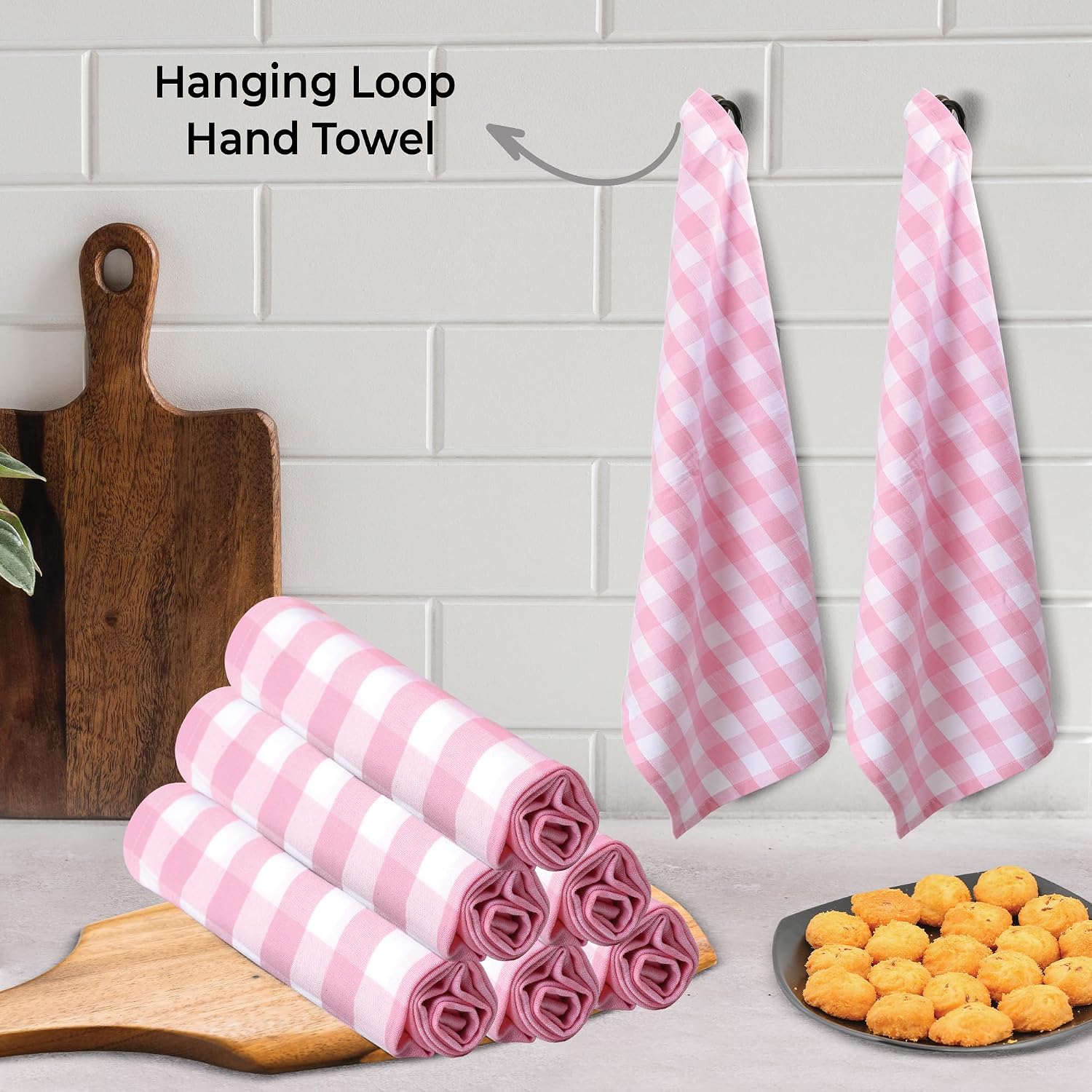 Urban Villa Kitchen Towels Cotton Dish Towels 20”x30” (Set of 6) Pink Wht