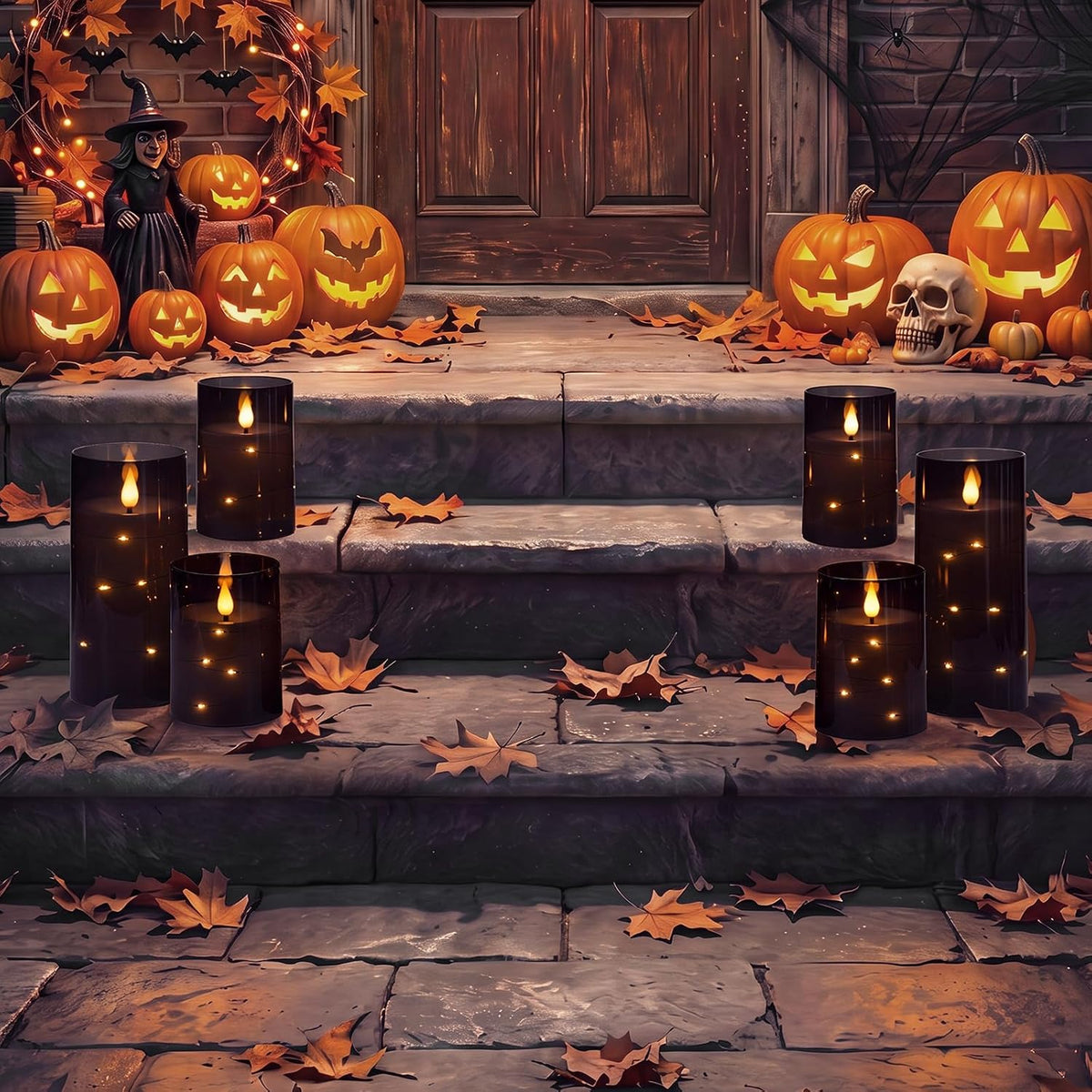 Homemory Halloween Flameless Candles, Black LED Pillar Candles with Remote | Acrylic Flickering Battery Operated