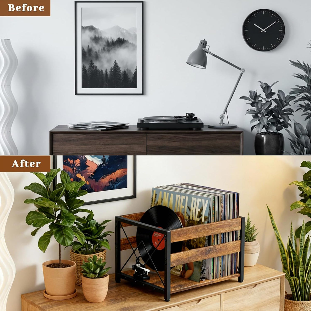 Y&M 2 Packs Vinyl Record Storage Crate, Wooden Storage Box, Classic Cube CD Albums Shelf Holder Organizer, Holds Up to