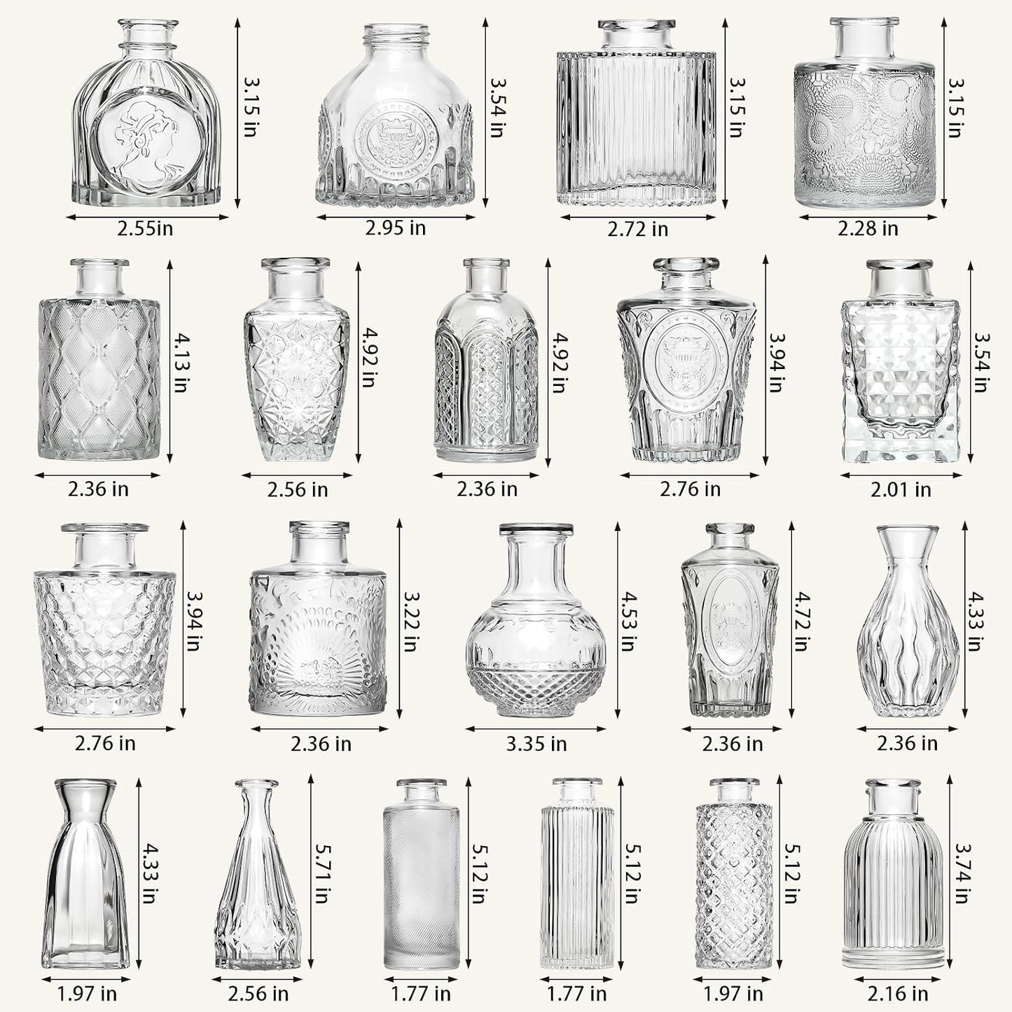 Glass Bud Vases Small Vases for Flowers / Clear / Set of 32