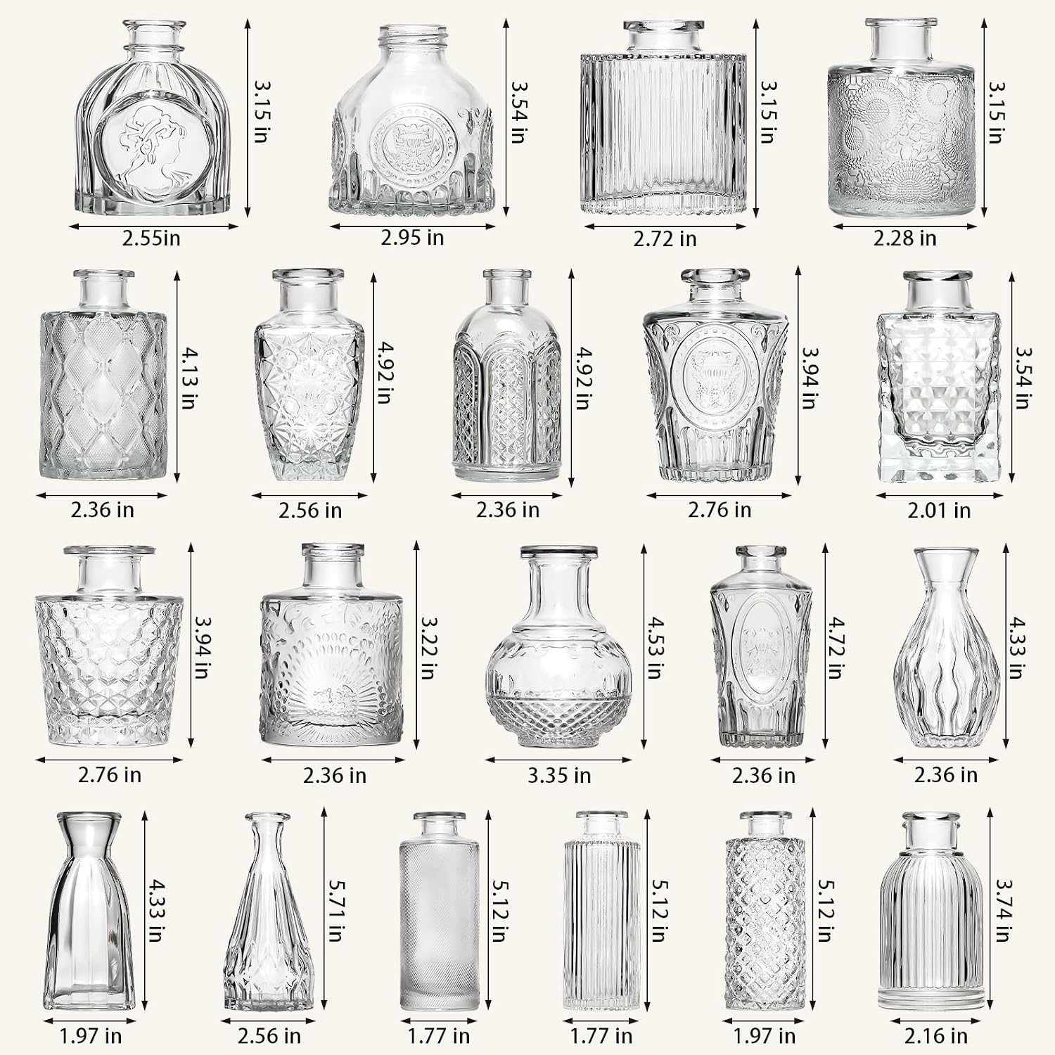 Glass Bud Vases Small Vases for Flowers / Clear / Set of 32