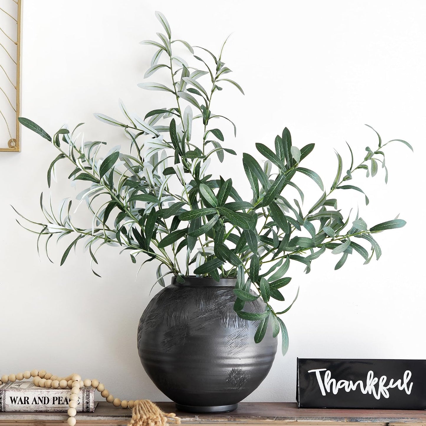 Artificial Olive Branches / Olive Leaves 6 Stems / Gray / 30 Inch