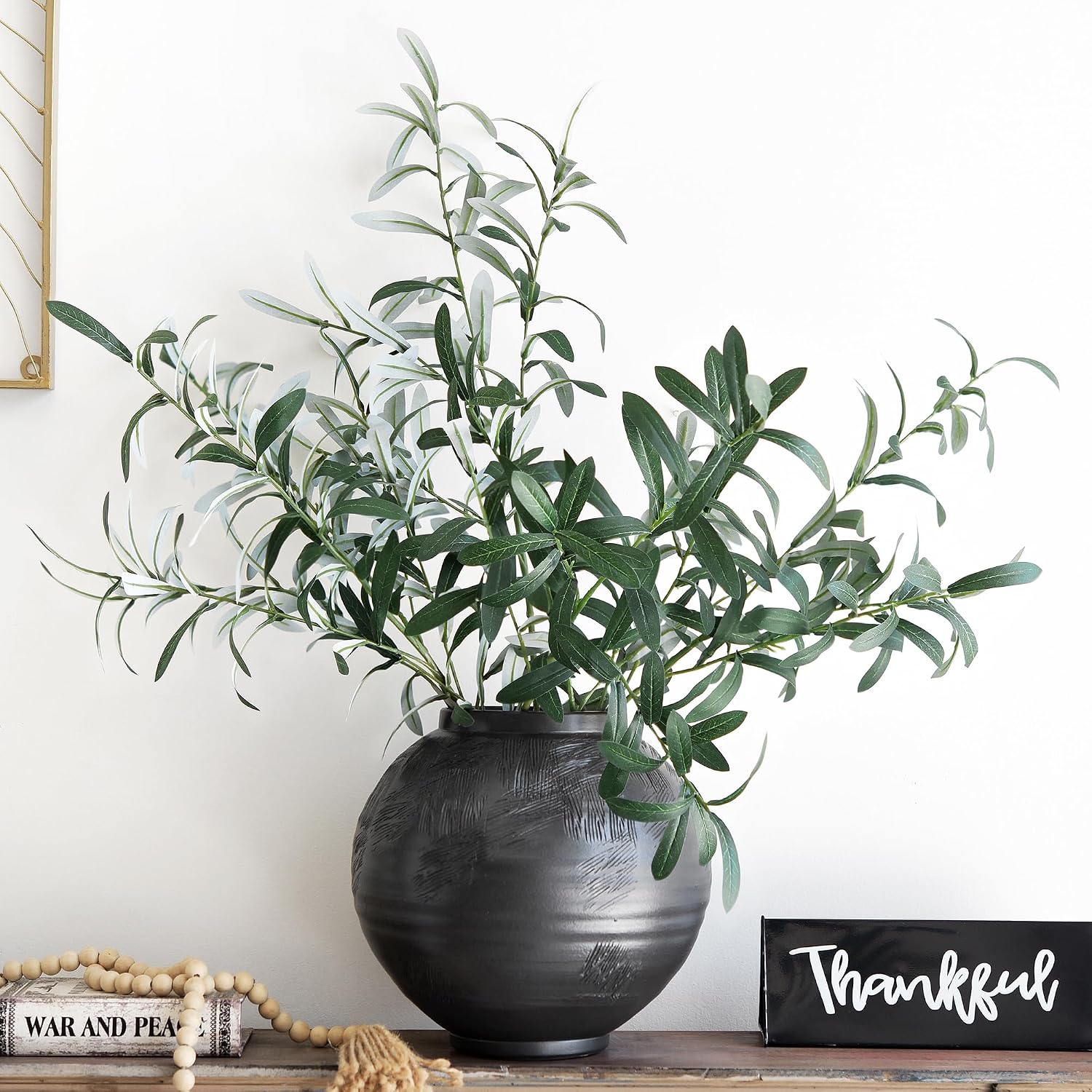 Artificial Olive Branches / Olive Leaves 6 Stems / Gray / 30 Inch