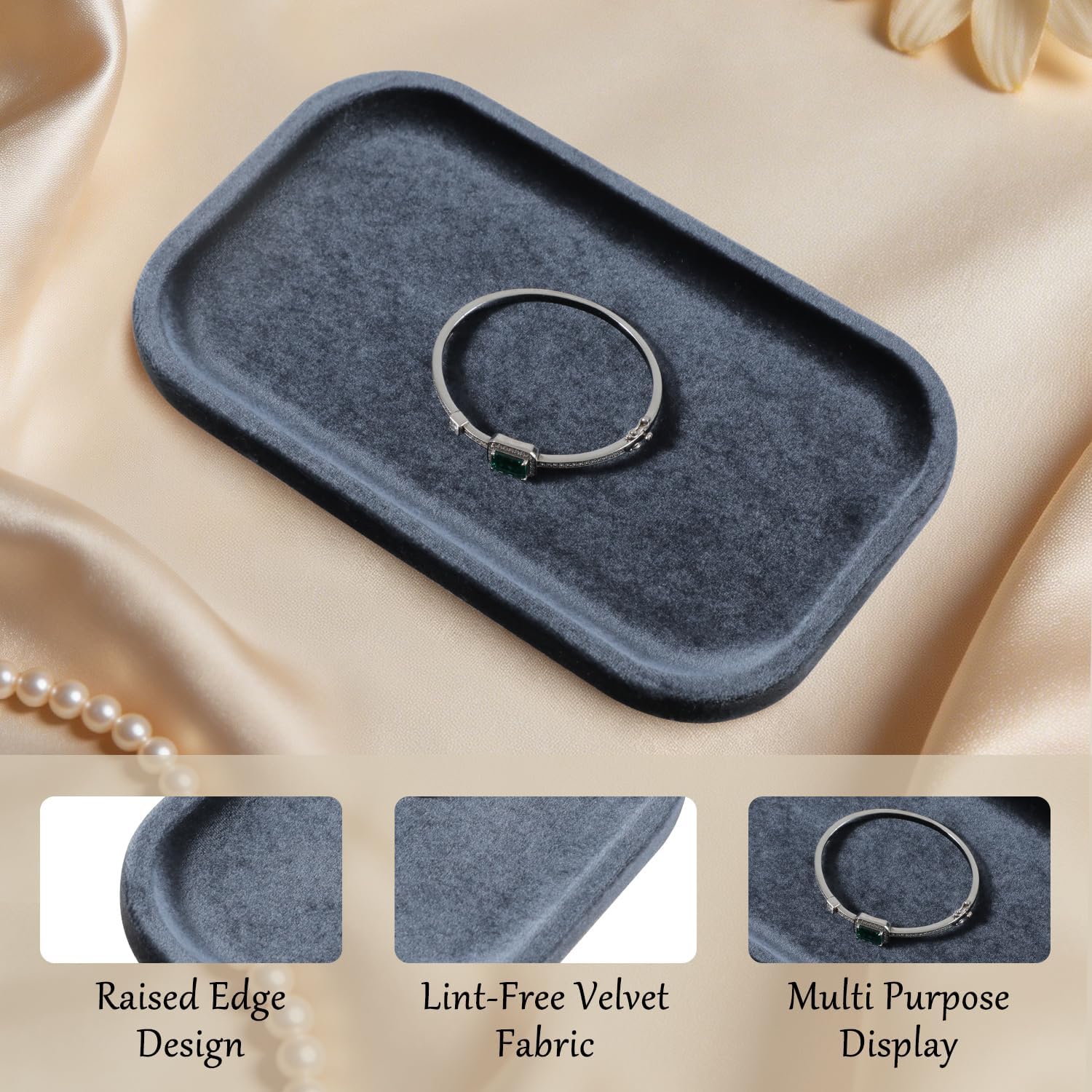 Resilient Velvet Jewelry Display Tray for Ring Earrings Bracelet Necklace / Slate Gray / 7.9 x 4.7