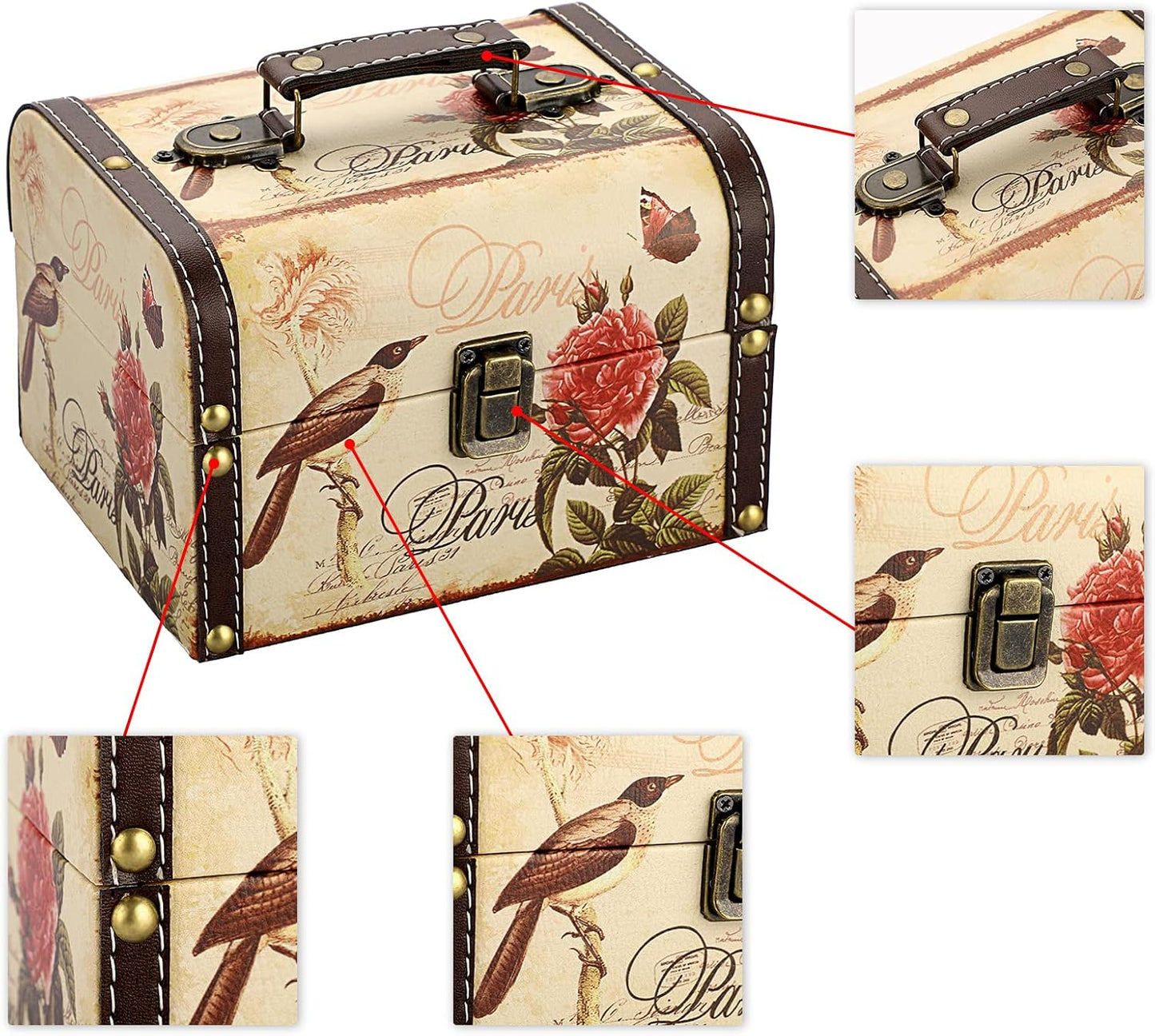 Wooden + PU Leather Storage Box for Jewelry Trinkets / Bird + Flower Pattern