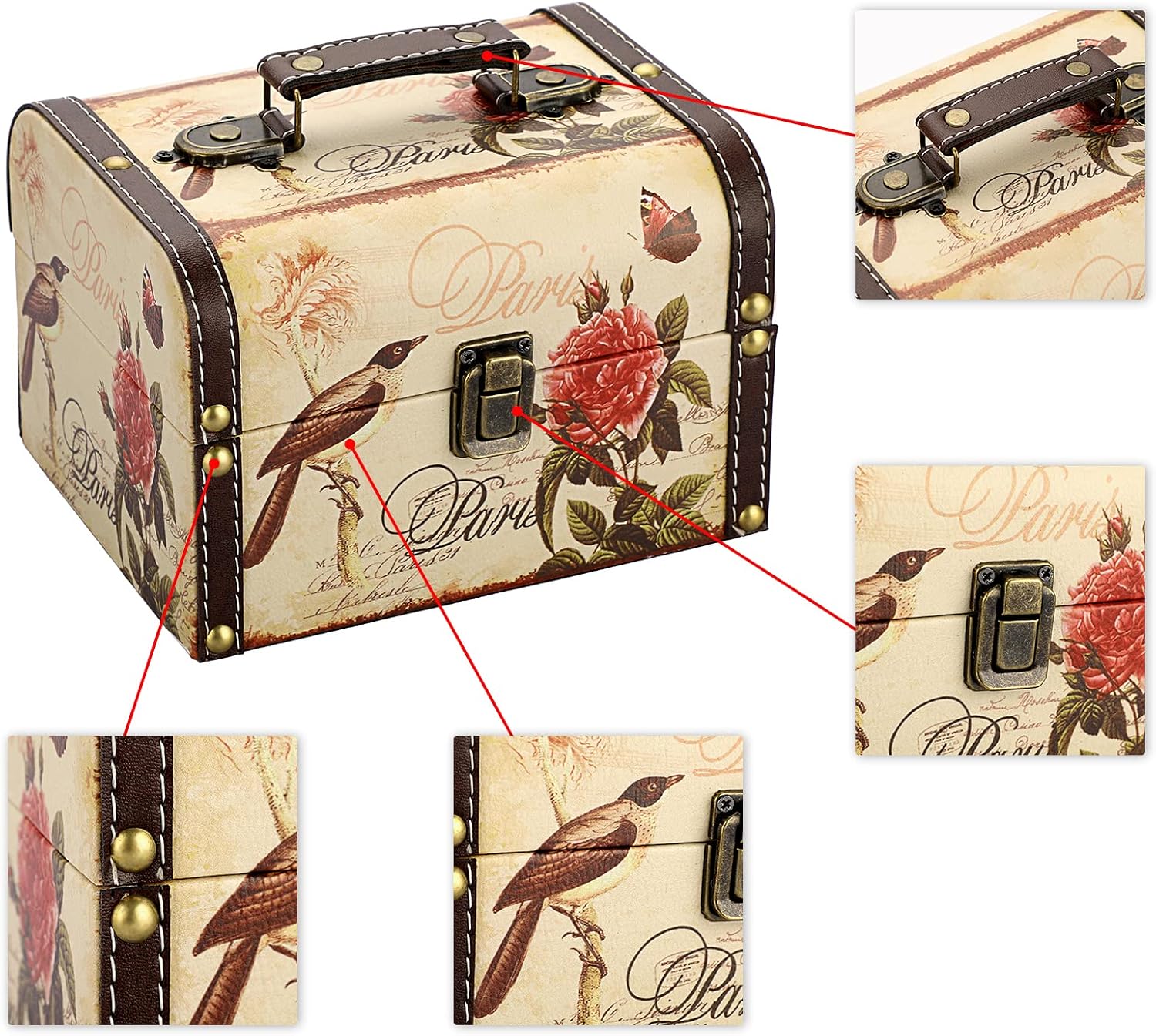 Wooden + PU Leather Storage Box for Jewelry Trinkets / Bird + Flower Pattern