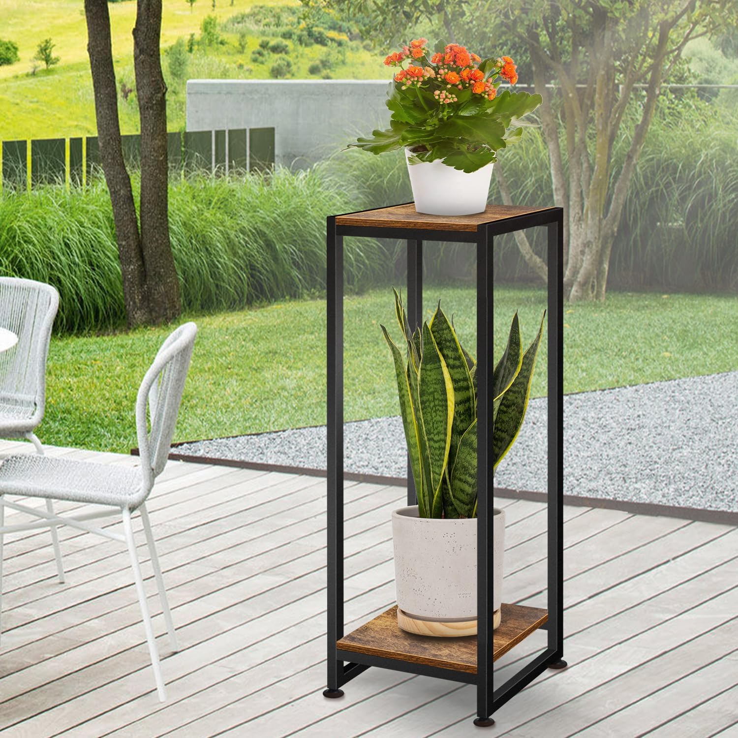 Lilybud--lily Plant Stand Indoor, 31.5'' Tall Wood Plant Stands Heavy Duty | 2 Tier Pedestal Stand for Indoor Outdoor