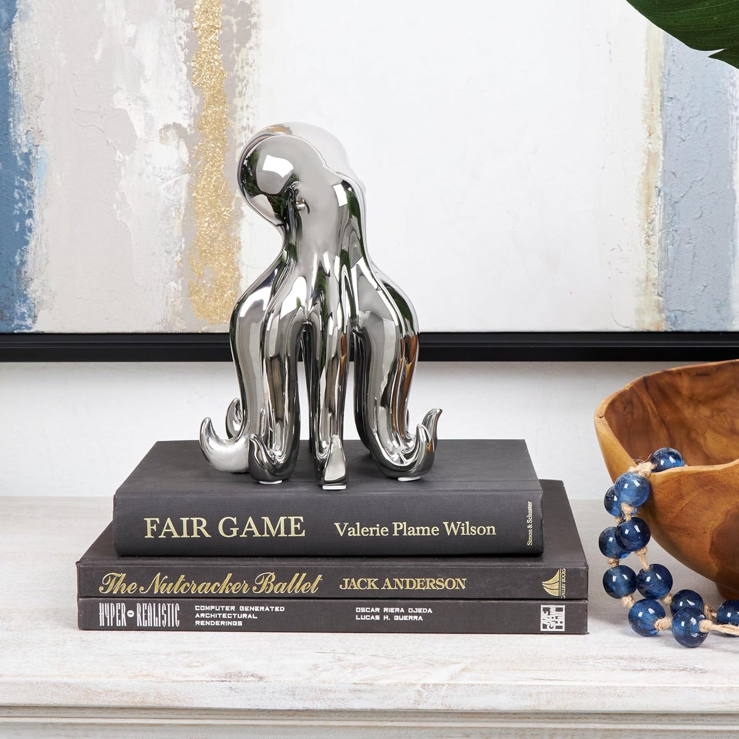 Ceramic Octopus Decorative Sculpture Standing Home Decor Statue / Silver / 6 x 6 x 8