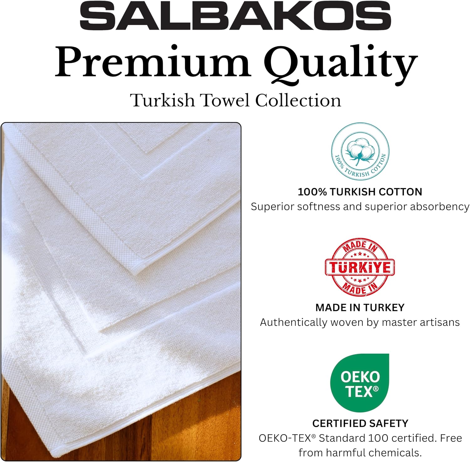 SALBAKOS 2-Piece 100% Turkish Cotton Bath Mat Towel, 20x34 inch, White | Bathroom Floor Towels, Thick Soft Most