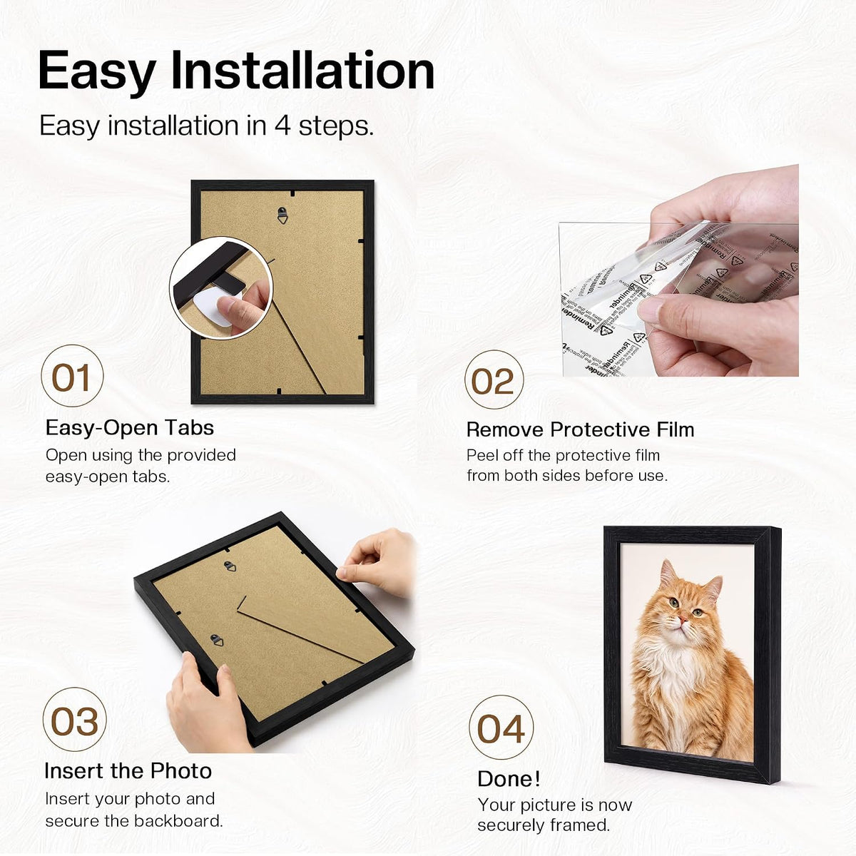 11x14 Picture Frame 3 Pack, Wall Mount & Tabletop Display, Black | Black Wood Grain, Clear Shatterproof Cover