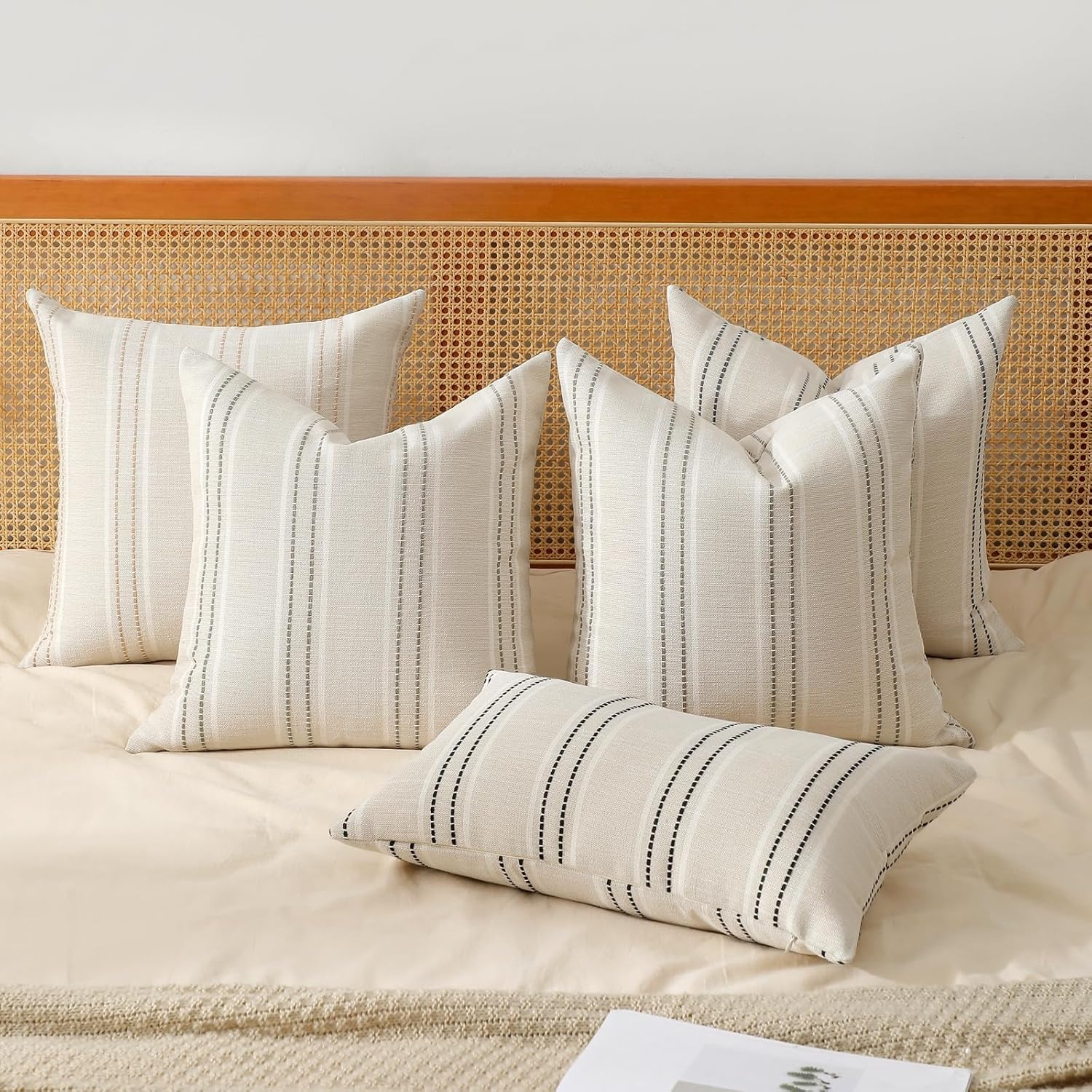 Throw Pillow Covers Striped Pillow Covers Textured Linen Decorative / Grey / 20 x 20 / Set of 2