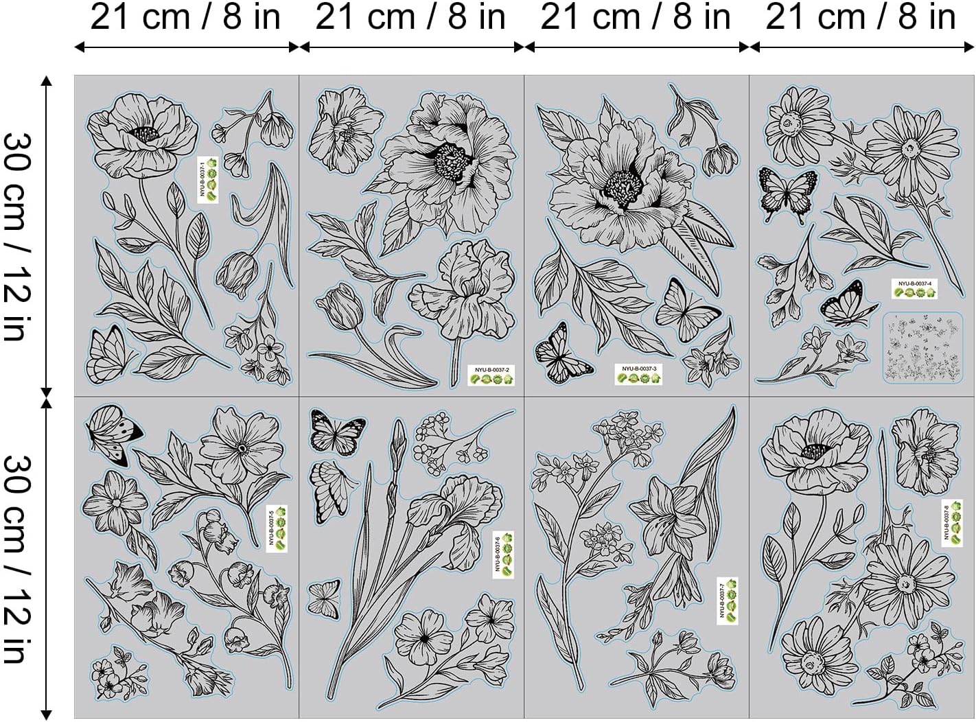 Large Boho Flower Wall Decals Wildflower Butterfly Simple Wall / Simple Sketch Flower / Black