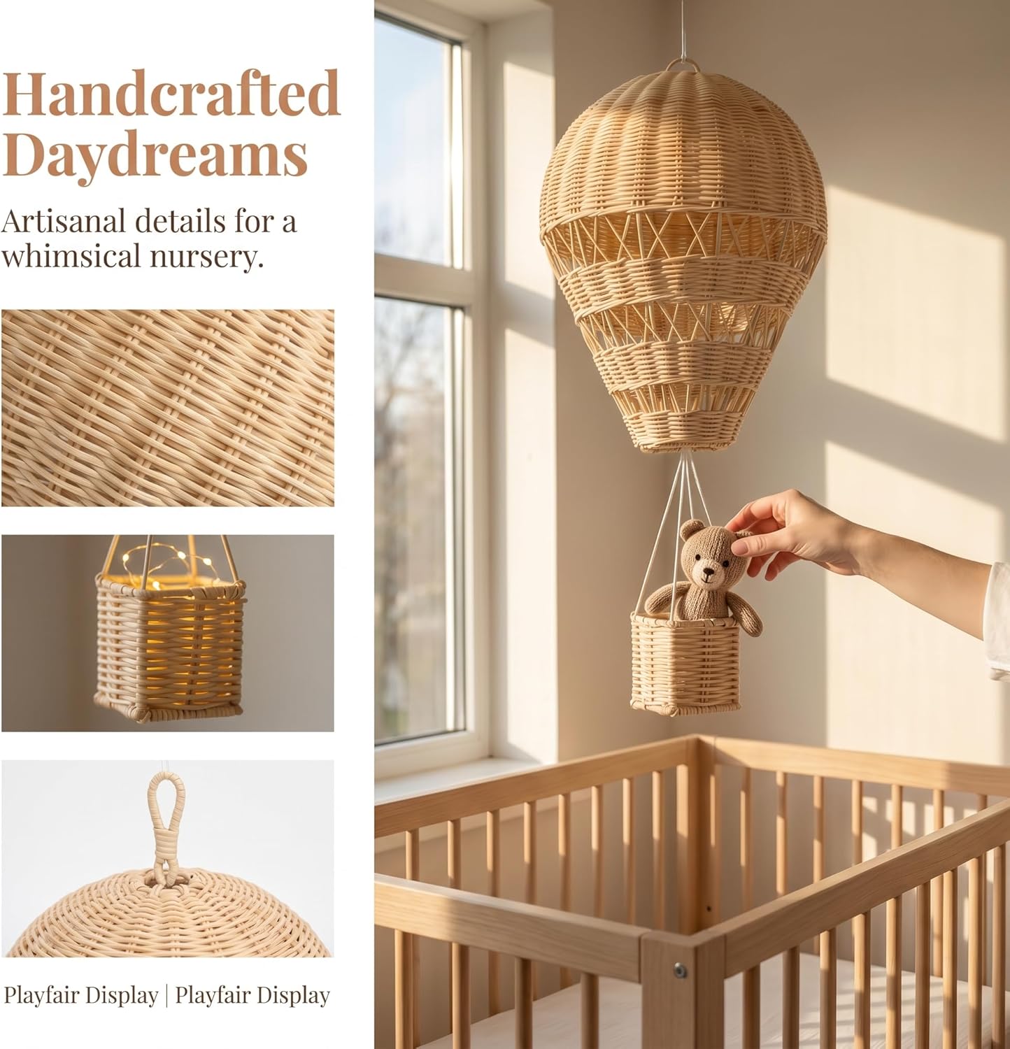Rattan Woven Hot Air Balloon Decor Delicate Kids Room Rattan Craft / Natural