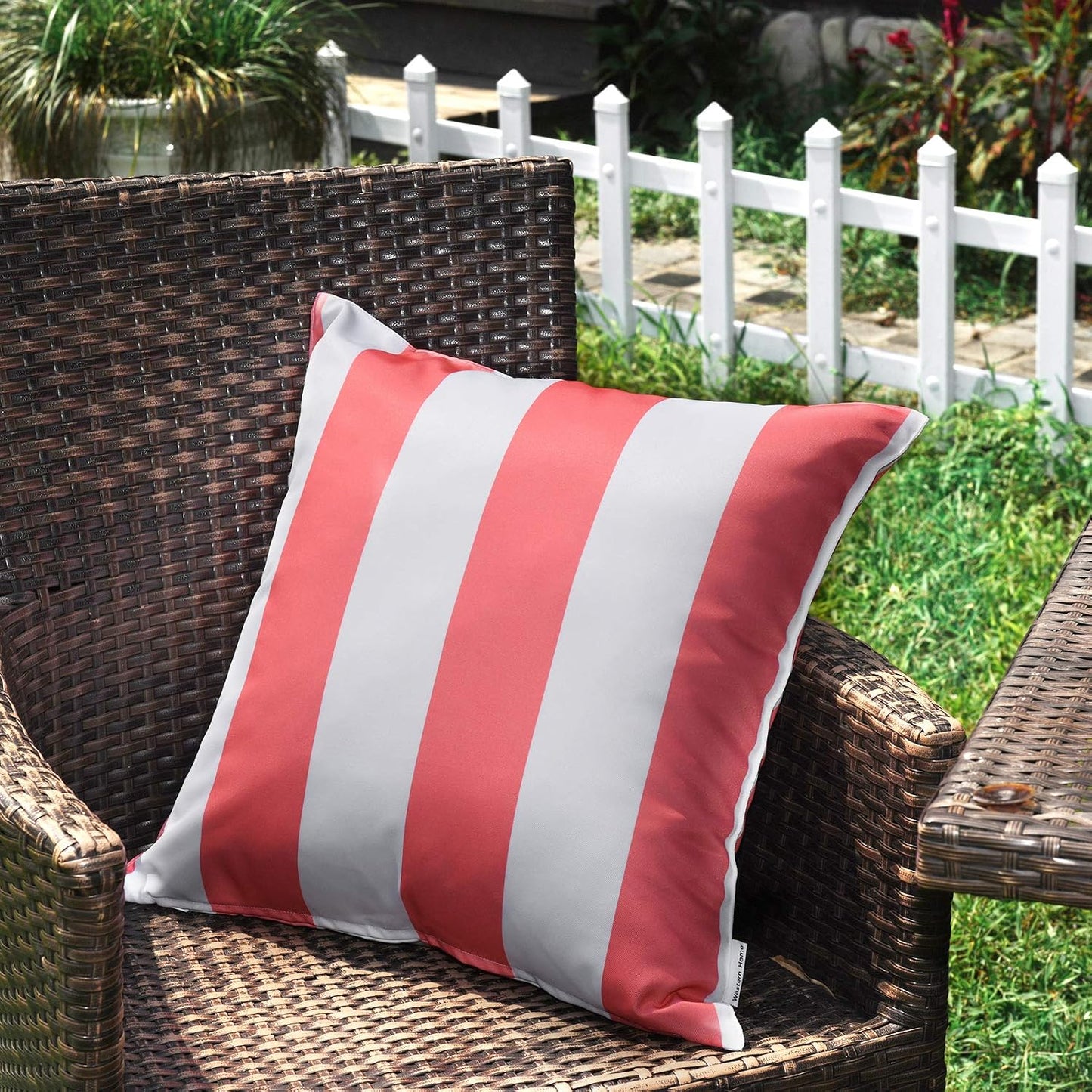 Western Home Decorative Outdoor Solid Waterproof Striped Throw Pillow / Pink / 18 x 18 / Set of 2