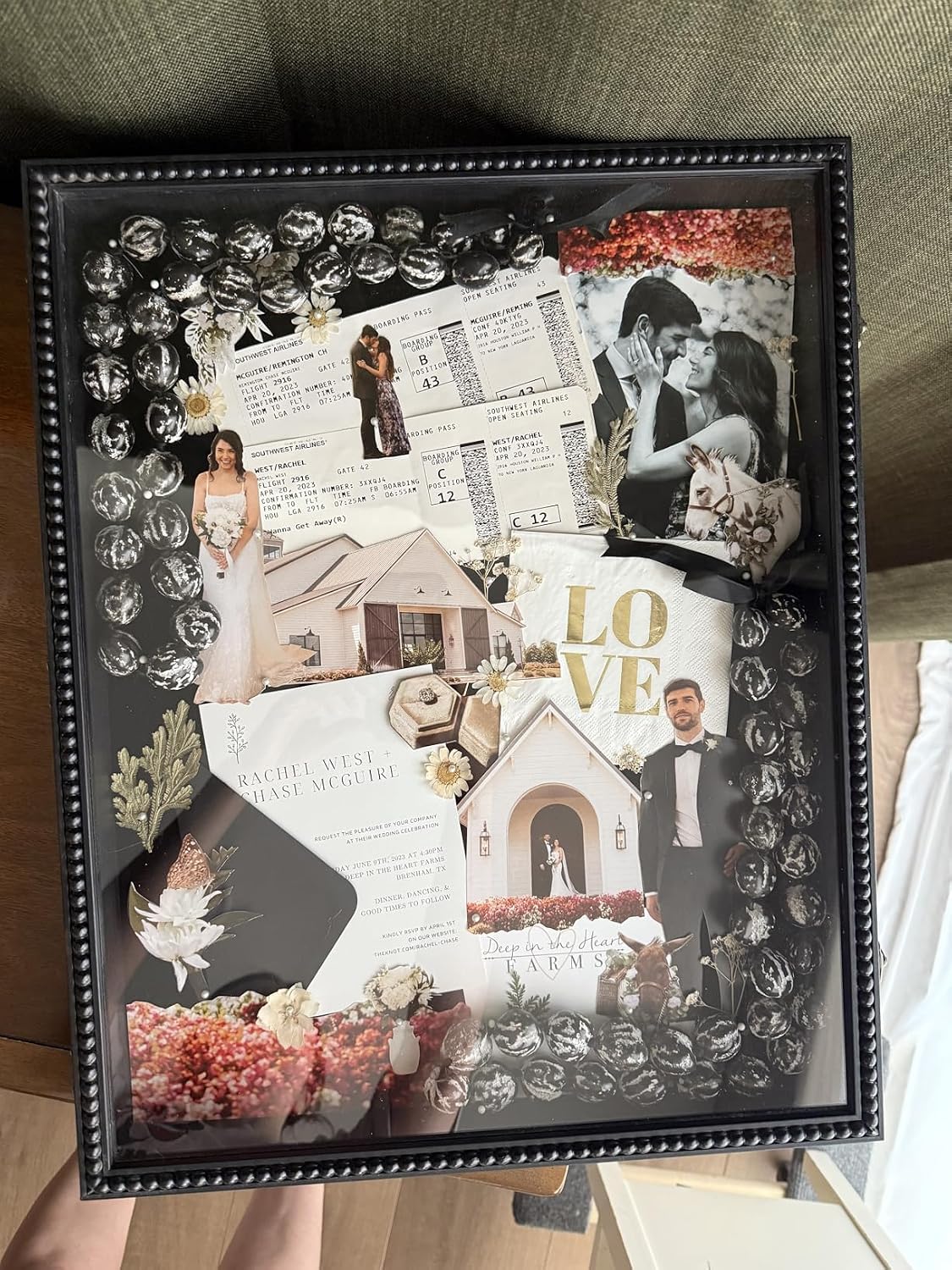 FramePro Large Shadow Box Black 16x20 Front Open with Hinge Beaded Designed, Graduation Cap and Gown Picture Keepsake