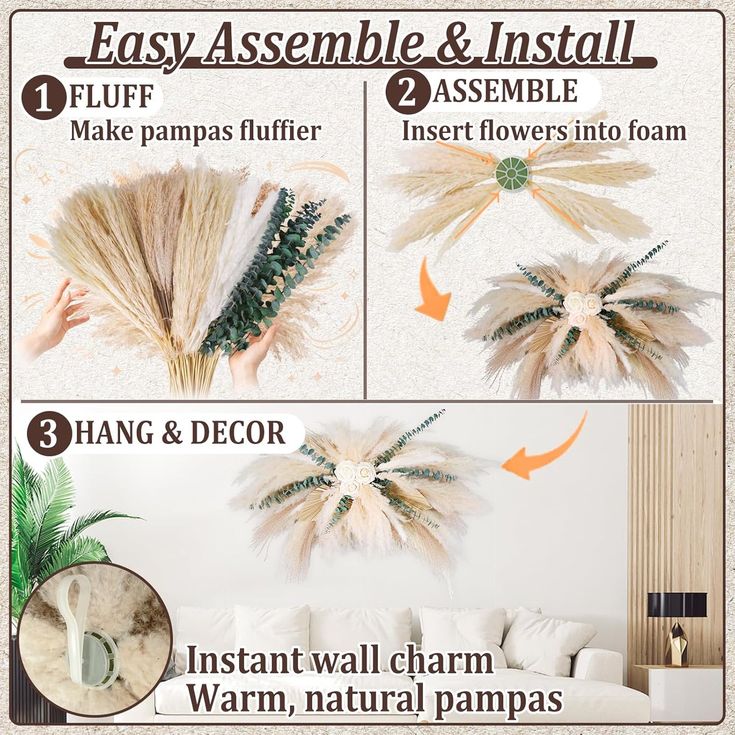DIY Artificial Roses & Dried Boho Hanging Flowers / Natural