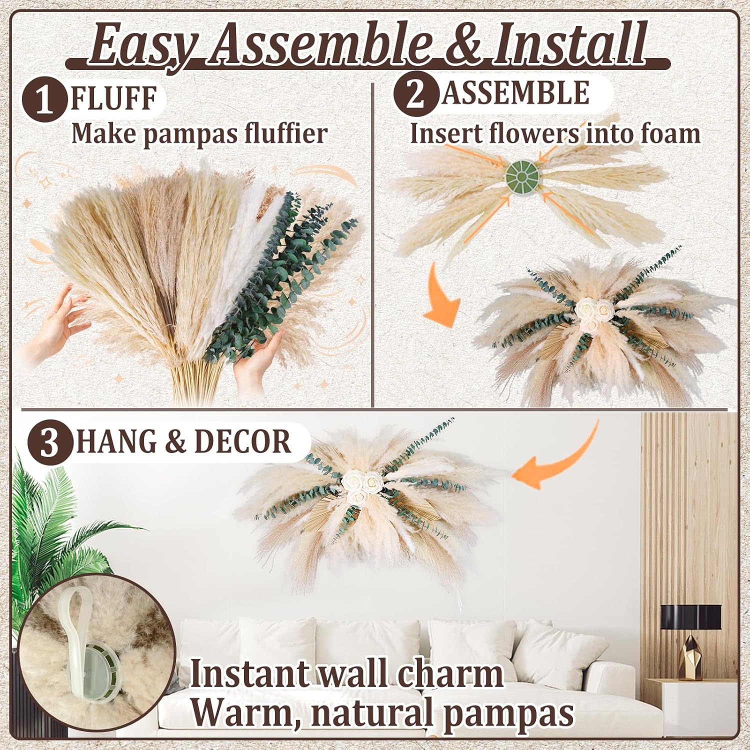 DIY Artificial Roses & Dried Boho Hanging Flowers / Natural