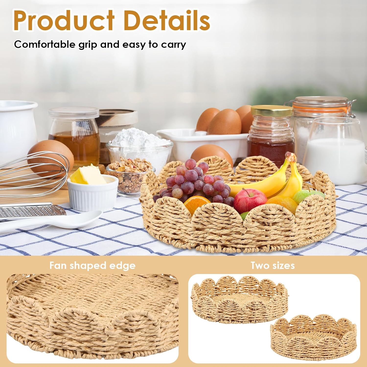 Scalloped Tray / Woven Serving Tray / Set of 2