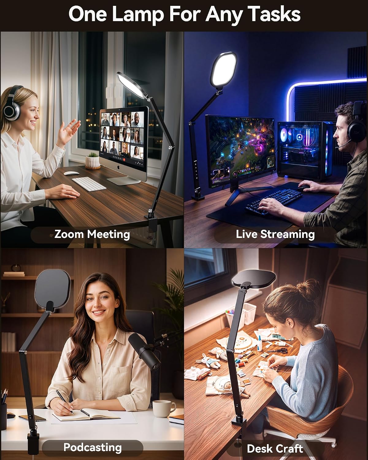 LED Desk Lamp for Home Office with Clamp, Remote, 30 Modes | Eye-Care, Pro Lighting for Zoom Meeting, Video Streaming