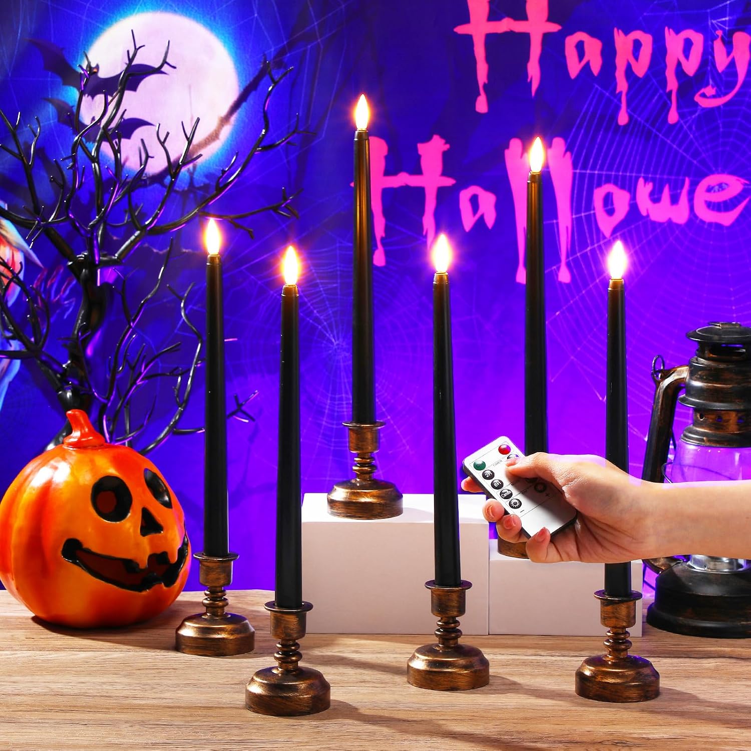 Fumete 24 Pack Flameless Taper Candles with Remote Control and Timer Flickering LED Taper Candles Realistic 3D Flame