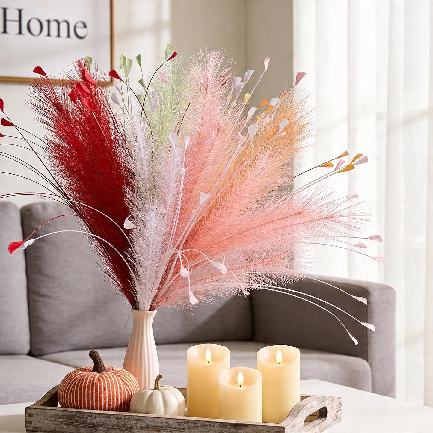 Pampas Grass Decor Faux Pampas Grass / Colorful / 25 Inch / Set of 5
