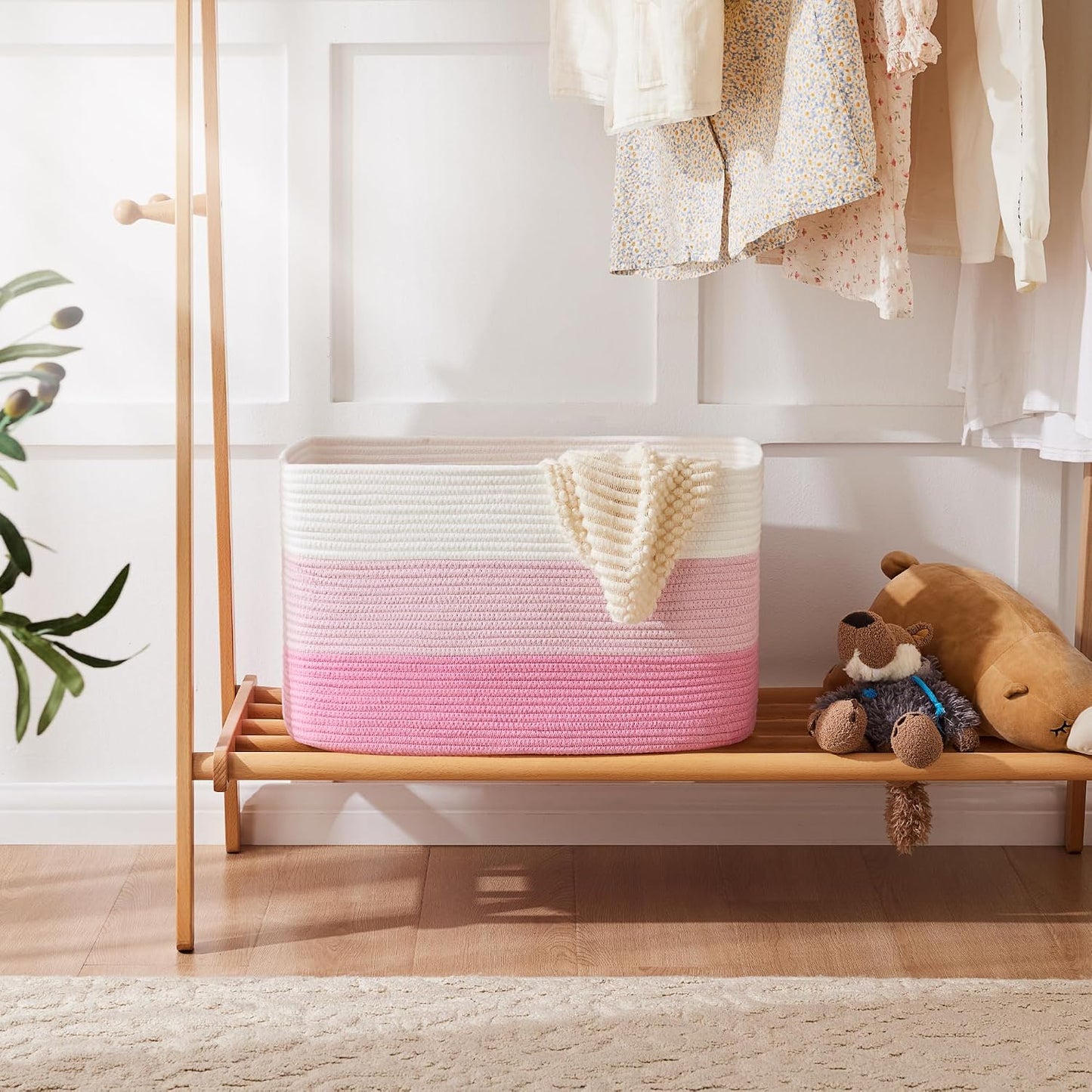 Rectangle Woven Baskets for Storage / Pink / 65L