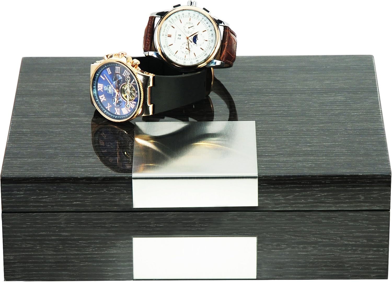 Ginko Lacquered Wood Watch Cufflink Case & Ring Storage Organizer Men's Jewelry Box Father's / Grey