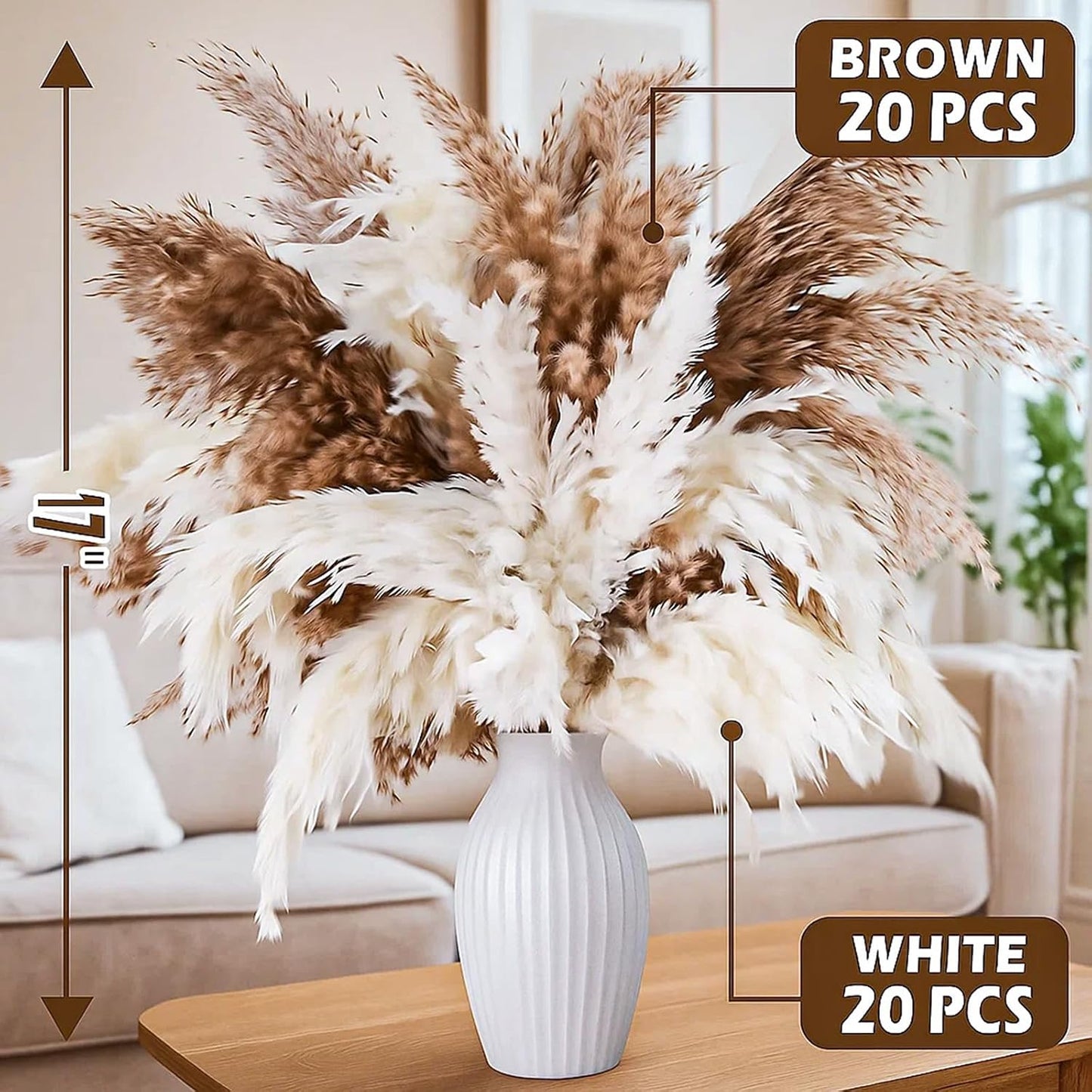 Tall Pampas Grass for Floor Vase / Natural / Set of 40