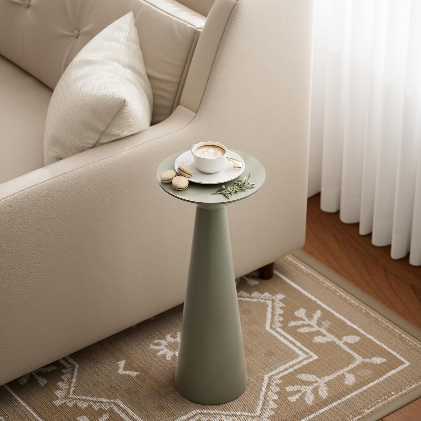Farmhouse Tall Pedestal End Table Small Solid Wood Martini Table Plant Stand Modern / Sage Green