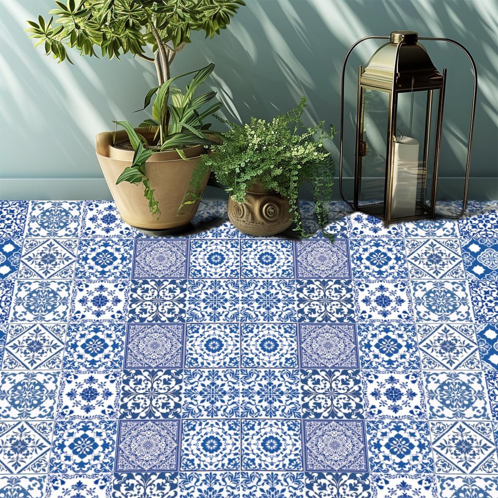 White Tile Stickers Mosaic Style Peel and Stick Backsplash Tile Stickers DIY / Blue / Set of 36