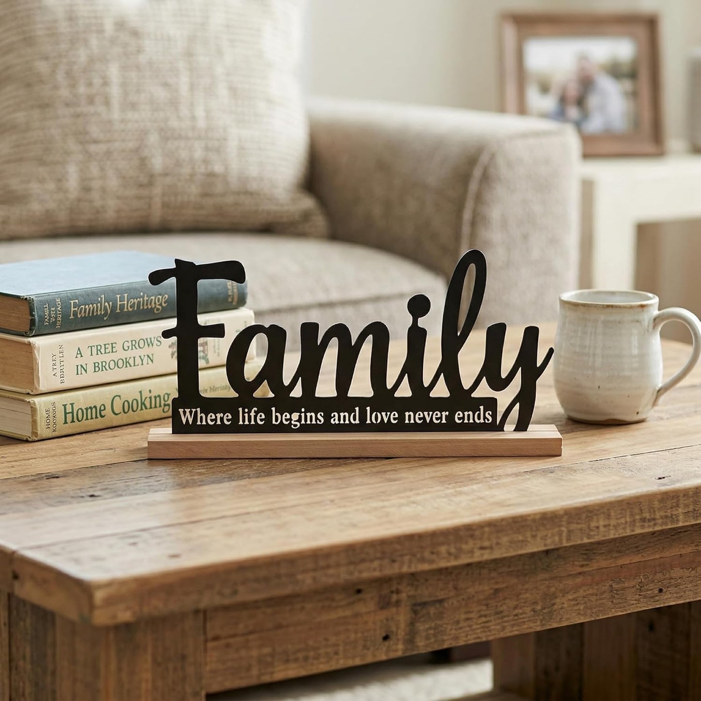 Metal Family Sign for Tabletop Decor / Black-family / 11.6 Inch