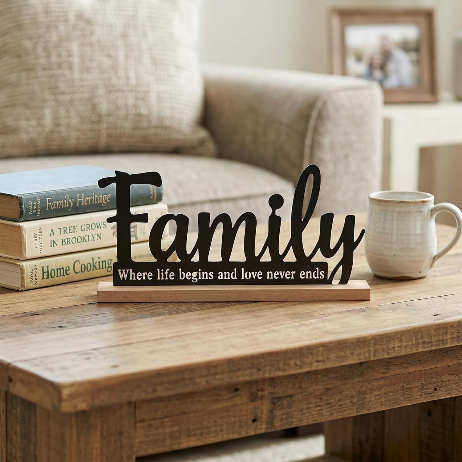 Metal Family Sign for Tabletop Decor / Black-family / 11.6 Inch